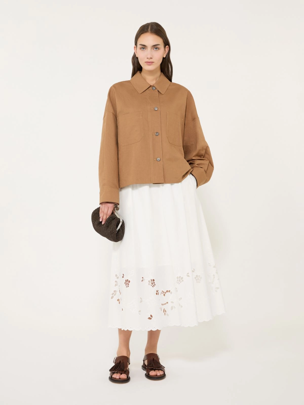 VETTURA Linen Cotton Basketweave Oversized Jacket TOBACCO