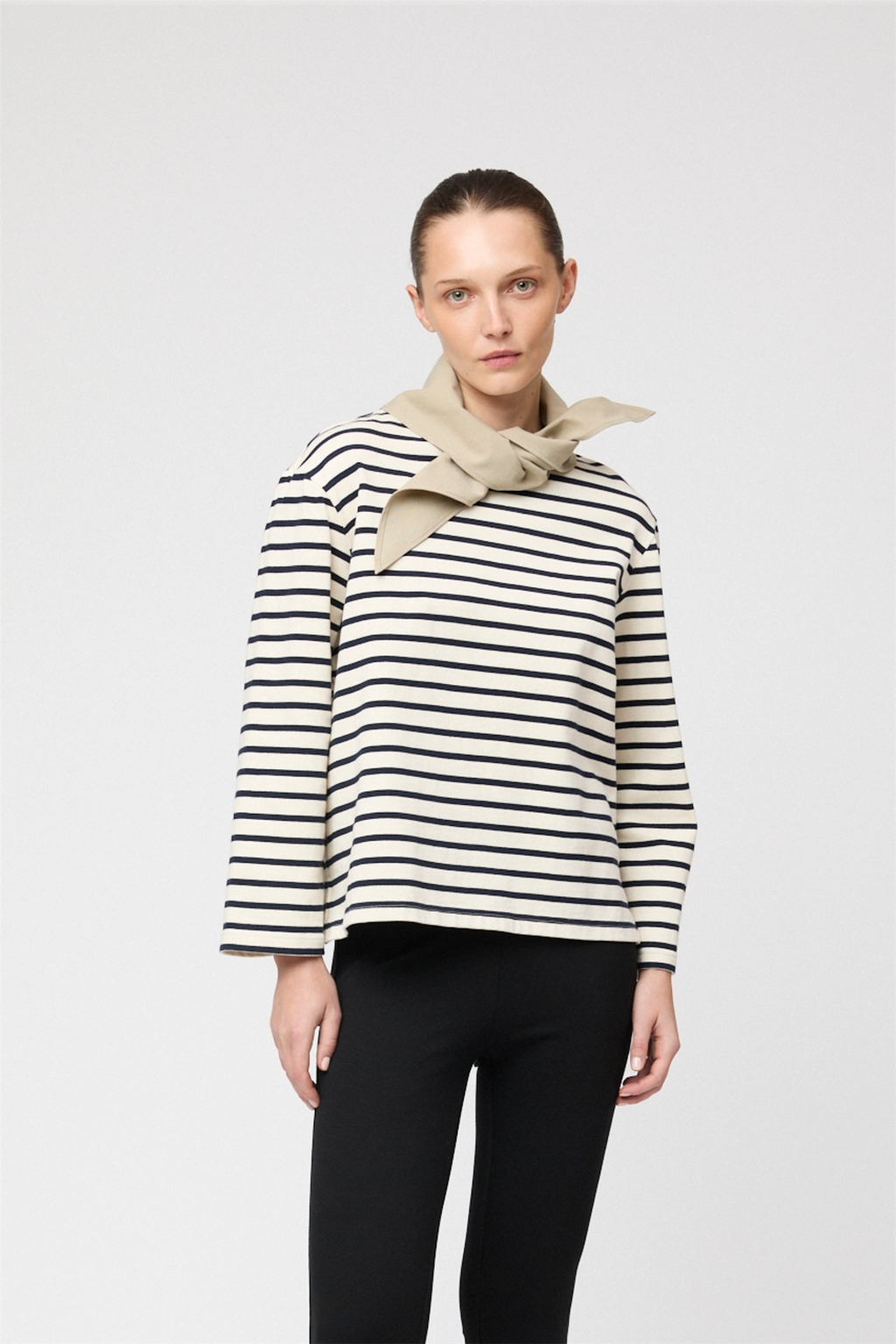 Breton Cotton Long Sleeve Cream Navy Stripe
