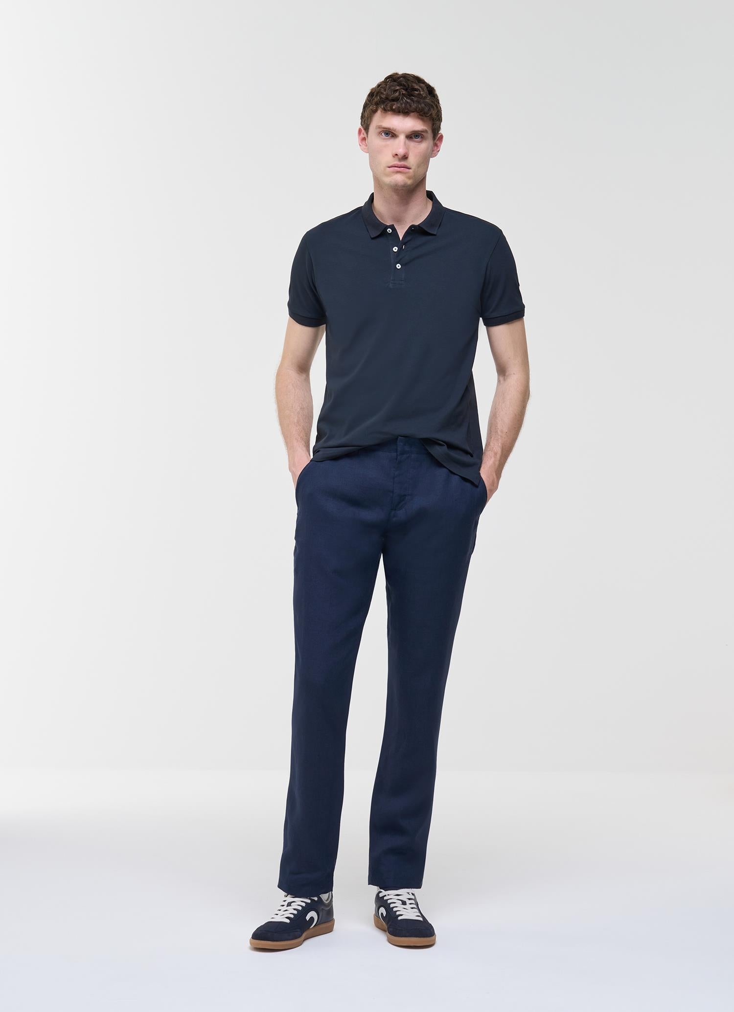 STRETCH Cotton PIQUÉ POLO T-shirt NAVY BLUE