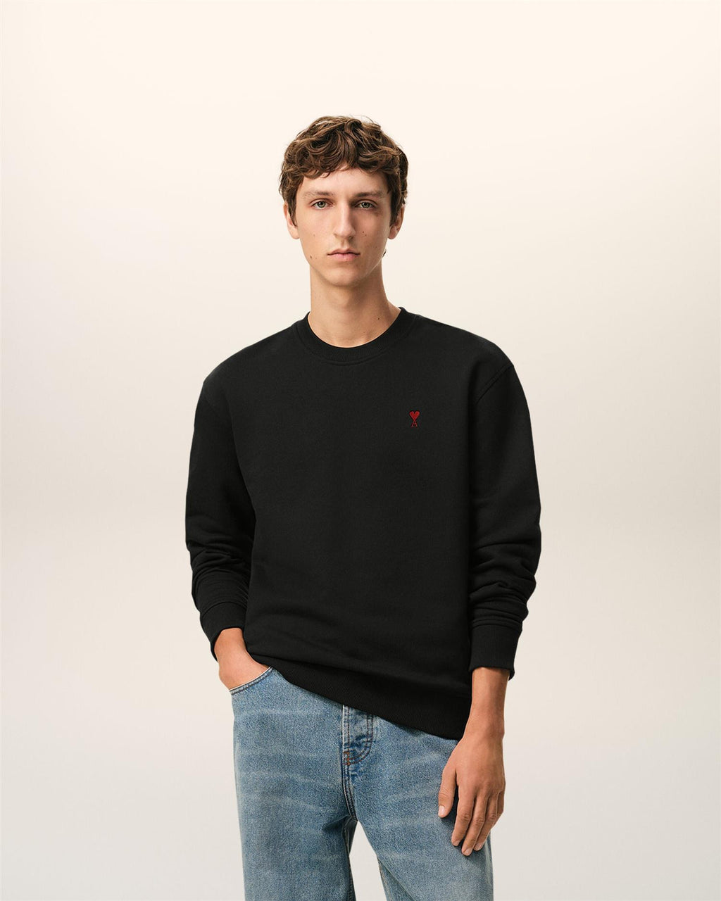 LOOPBACK COTTON AMI DE COEUR SWEATSHIRT BLACK