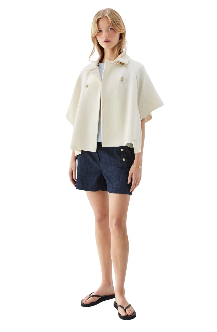 GERTRUDE SHORT WOOL CAPE Ecru
