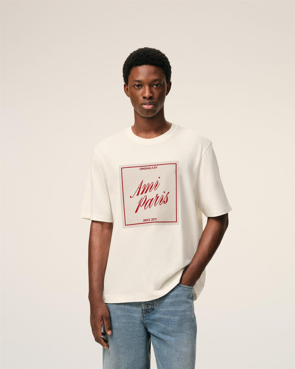 AMI PARIS HERITAGE PRINT T-SHIRT WHITE CREAM