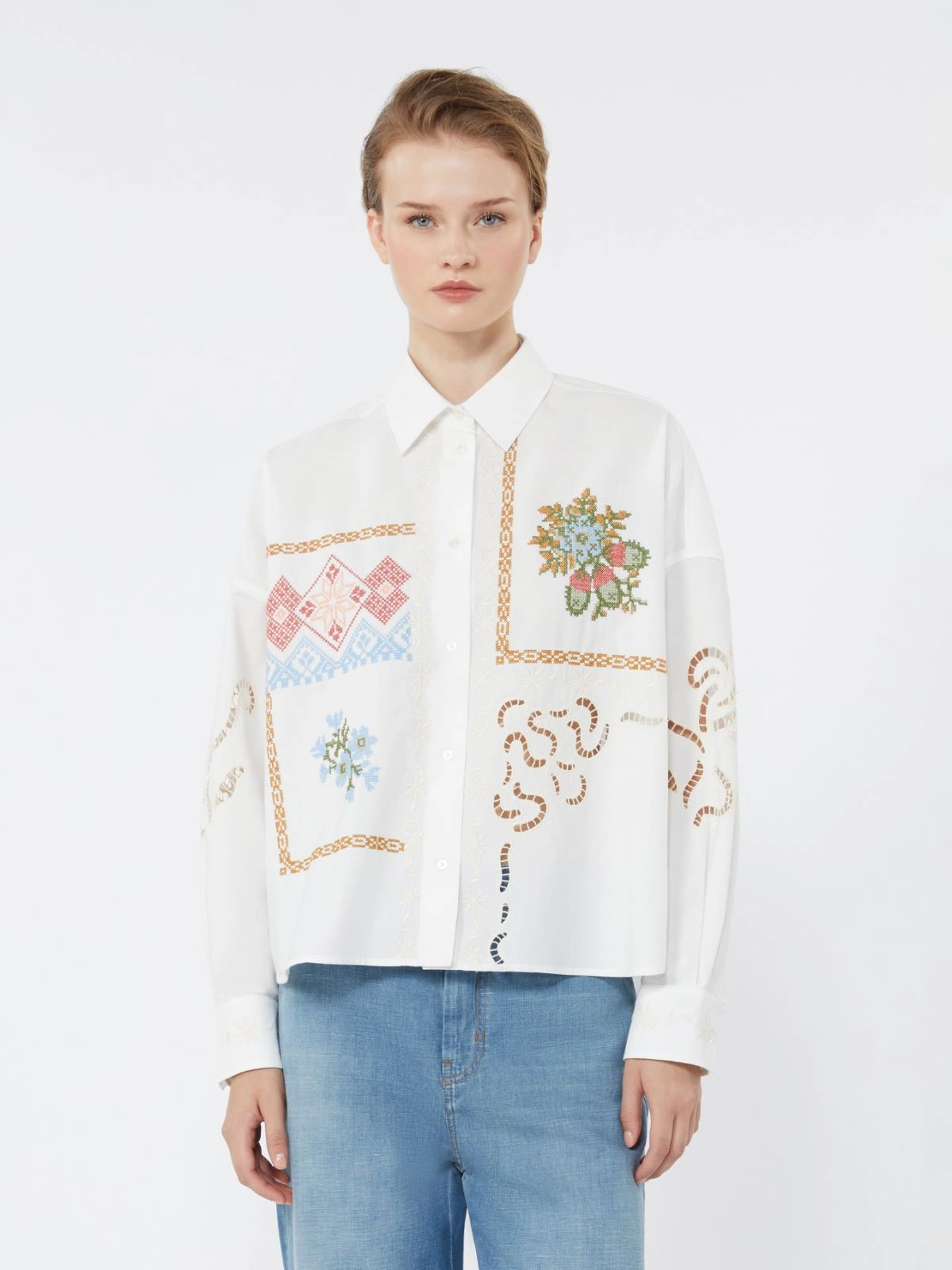 FONTE Embroidered Lace Cotton Shirt WHITE