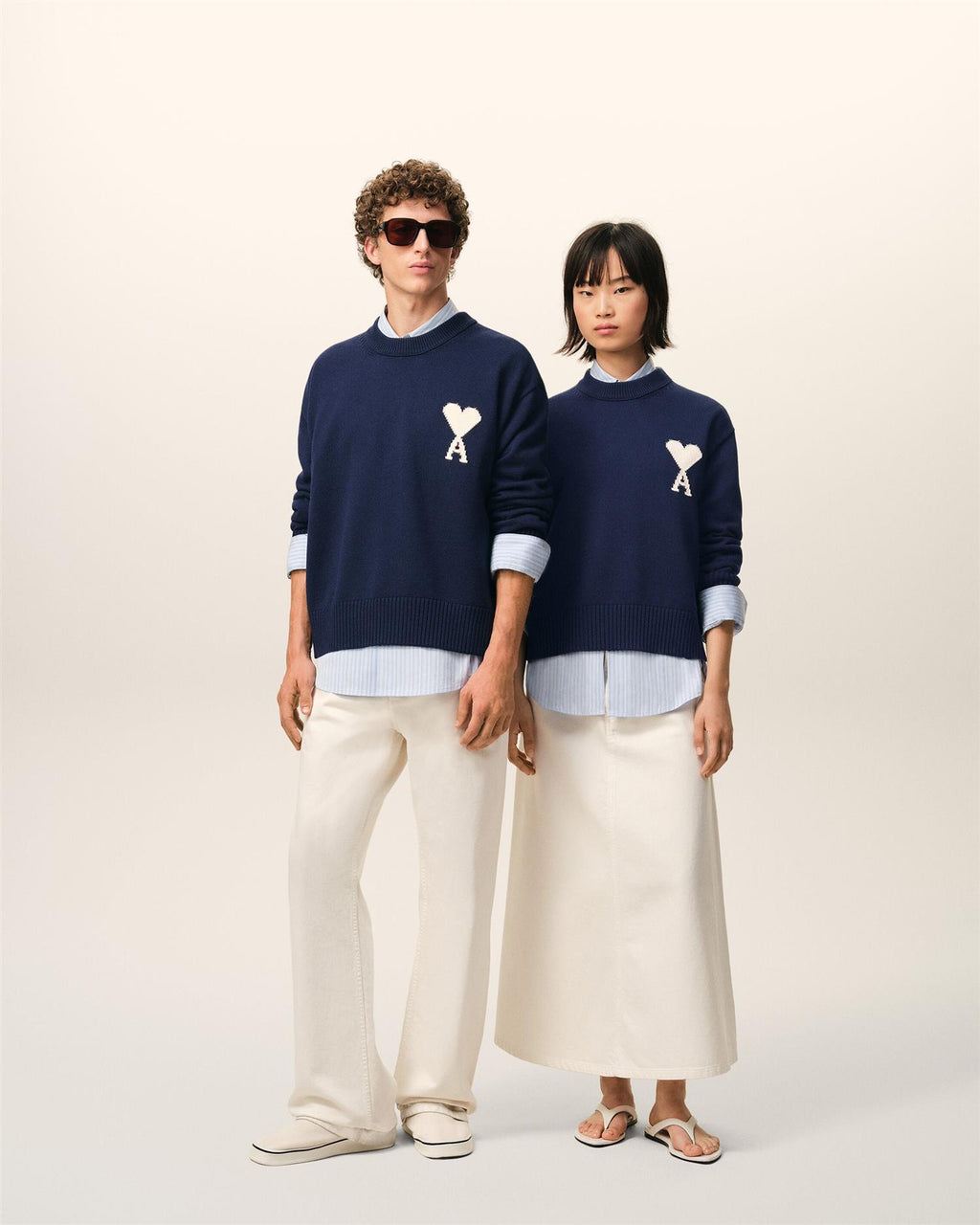 WOOL COTTON AMI DE COEUR SWEATER INK/OFF WHITE