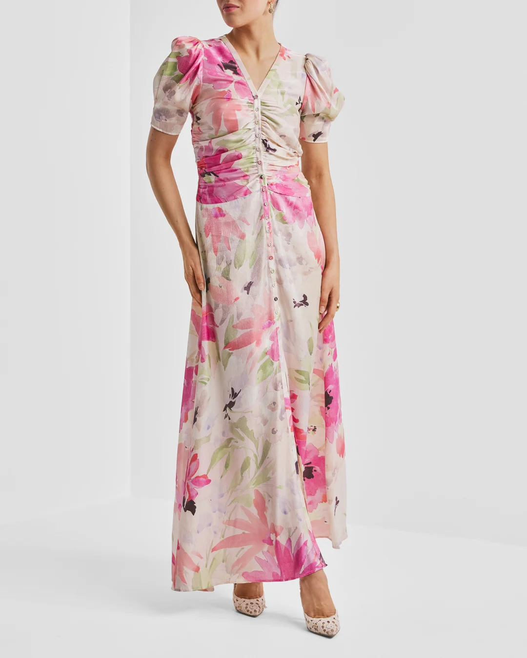 Shiny Button-Down Dress Soft Dew