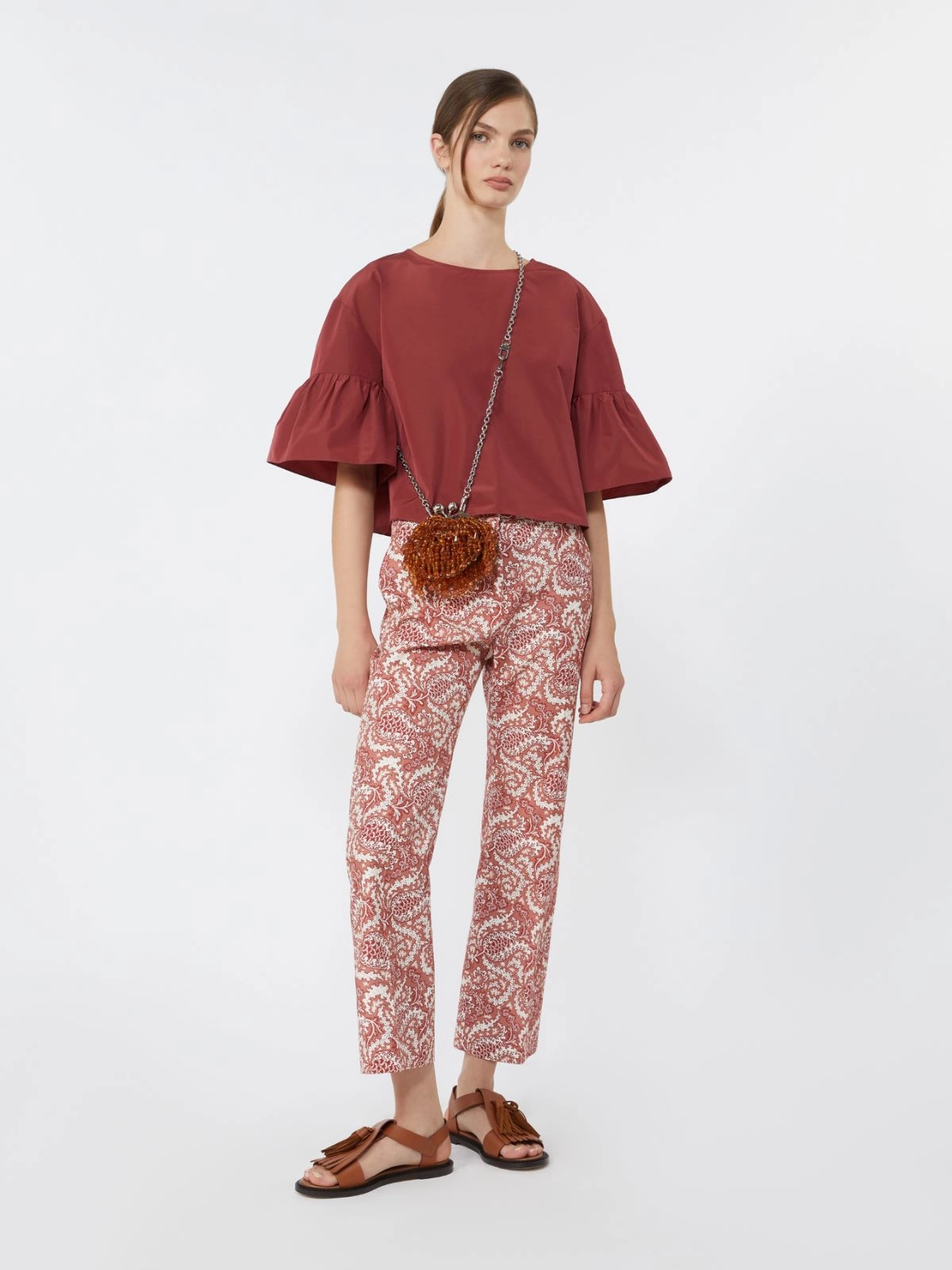 BREAK Cotton Taffeta Cropped Blouse CHERRY