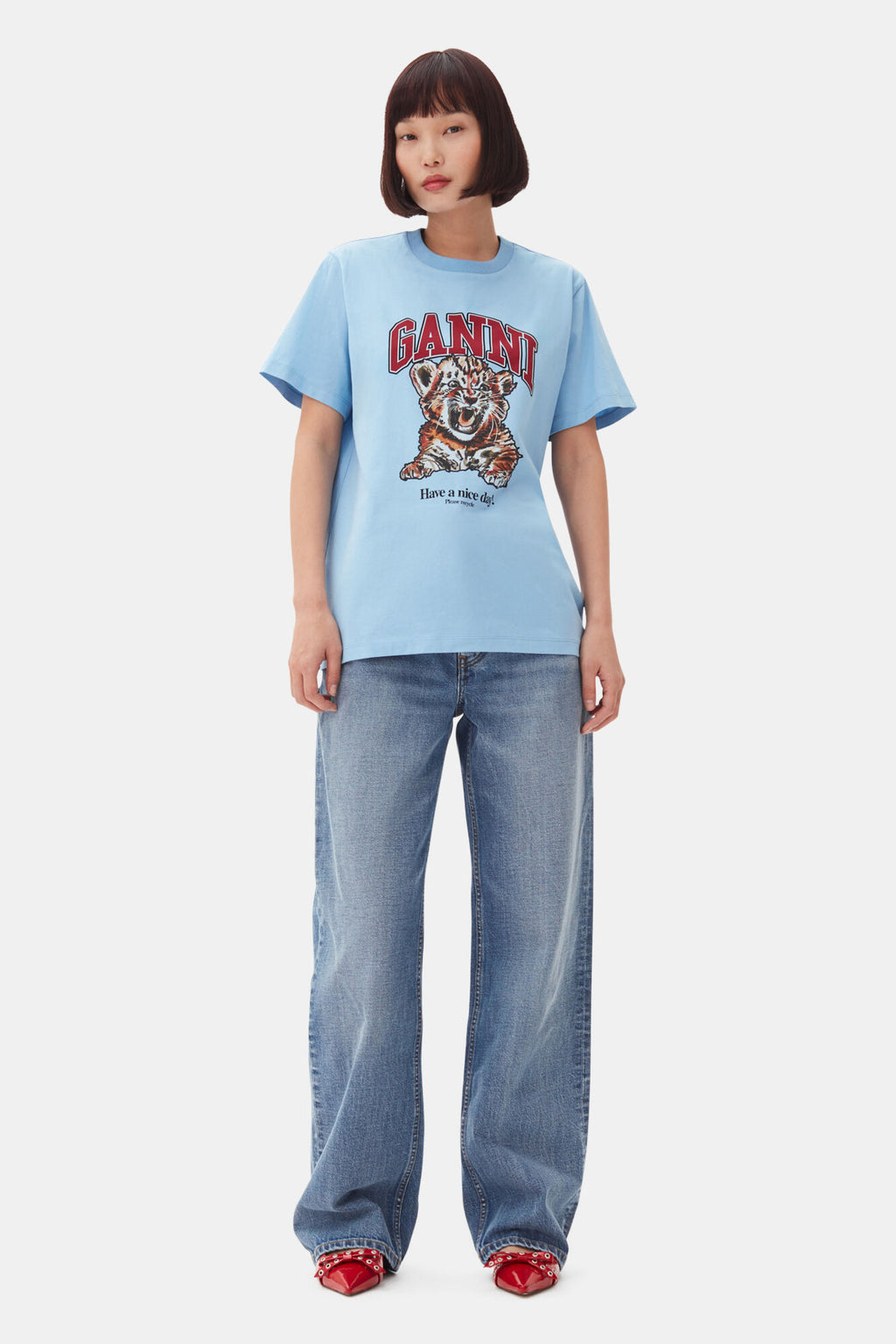 Relaxed Tiger Print T-shirt Blissful Blue