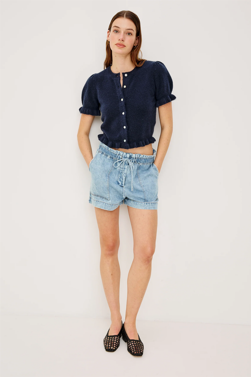 LORA SHORT SLEEVE CARDIGAN NAVY