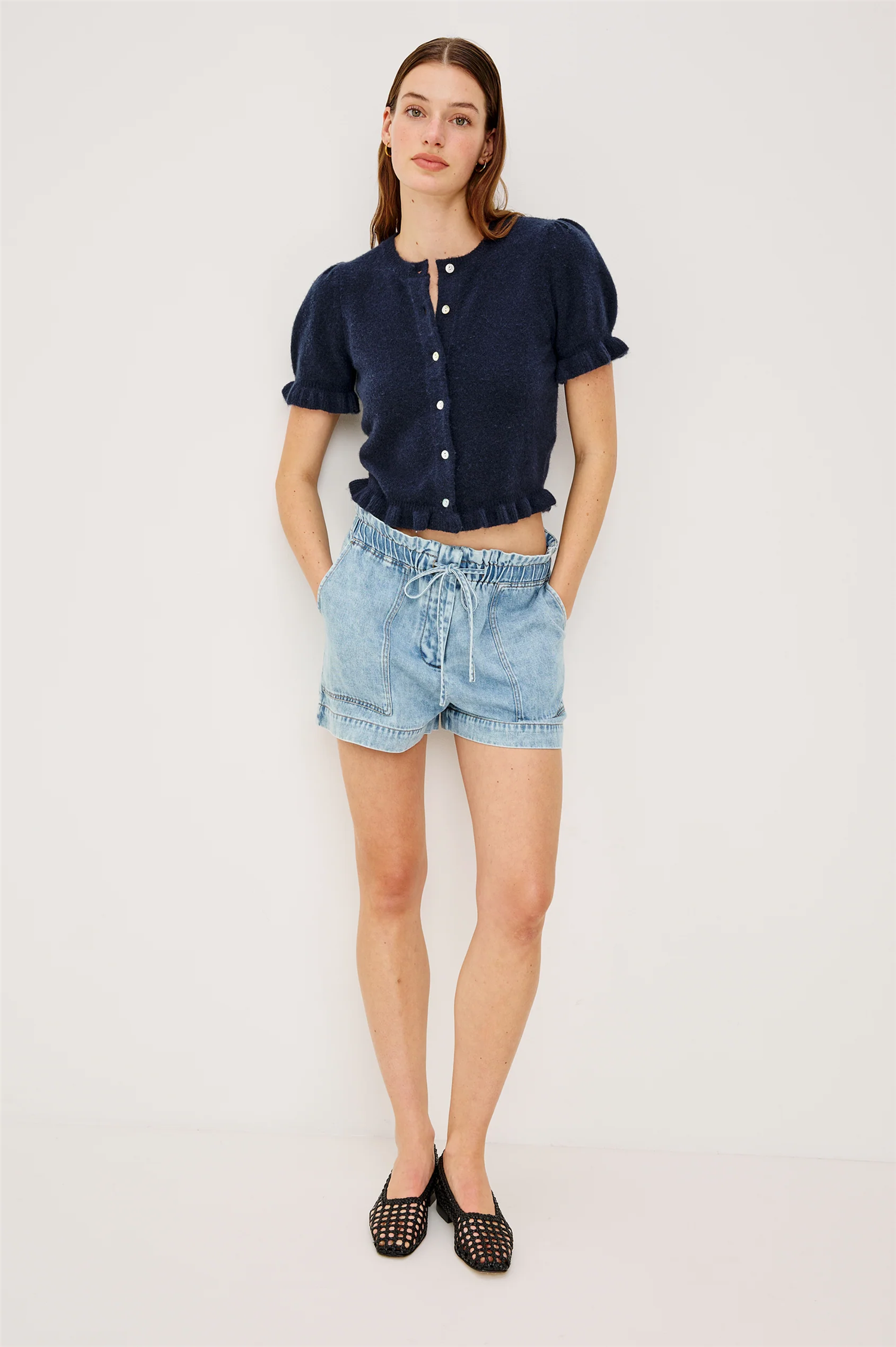 LORA SHORT SLEEVE CARDIGAN NAVY