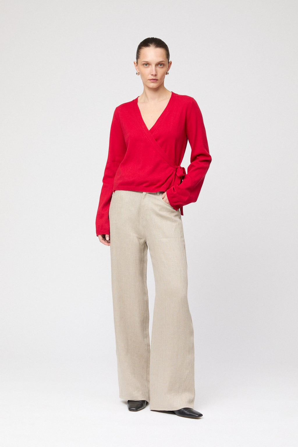 Cotton Cashmere Wrap Cardigan Red