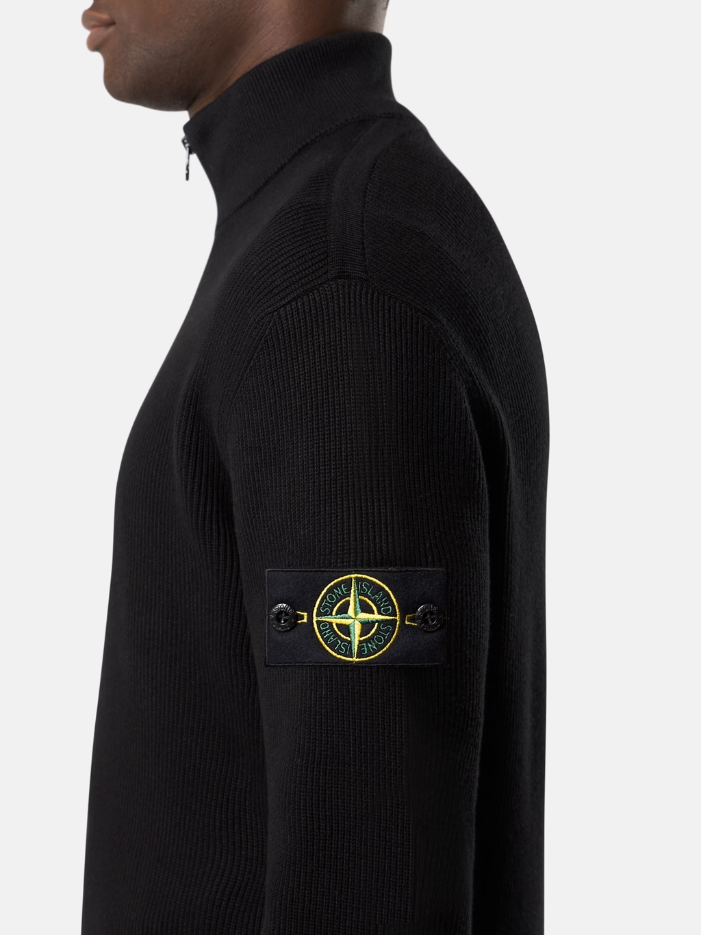 RIBBED KNITTED COTTON FULL-ZIP SWEATER BLACK