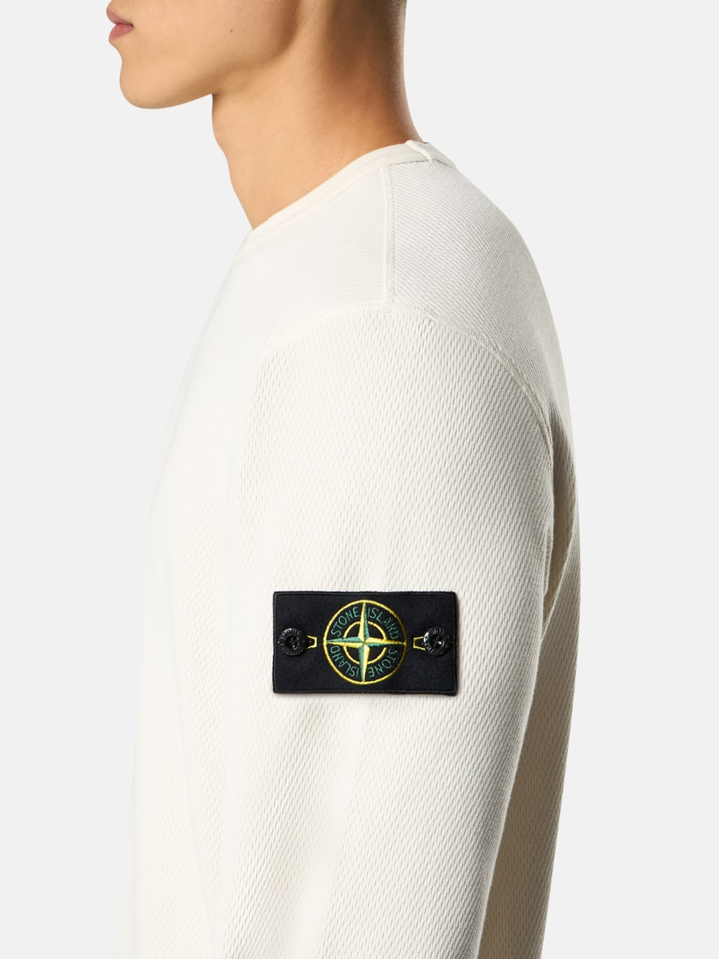 MESH STITCH COTTON SWEATSHIRT IVORY
