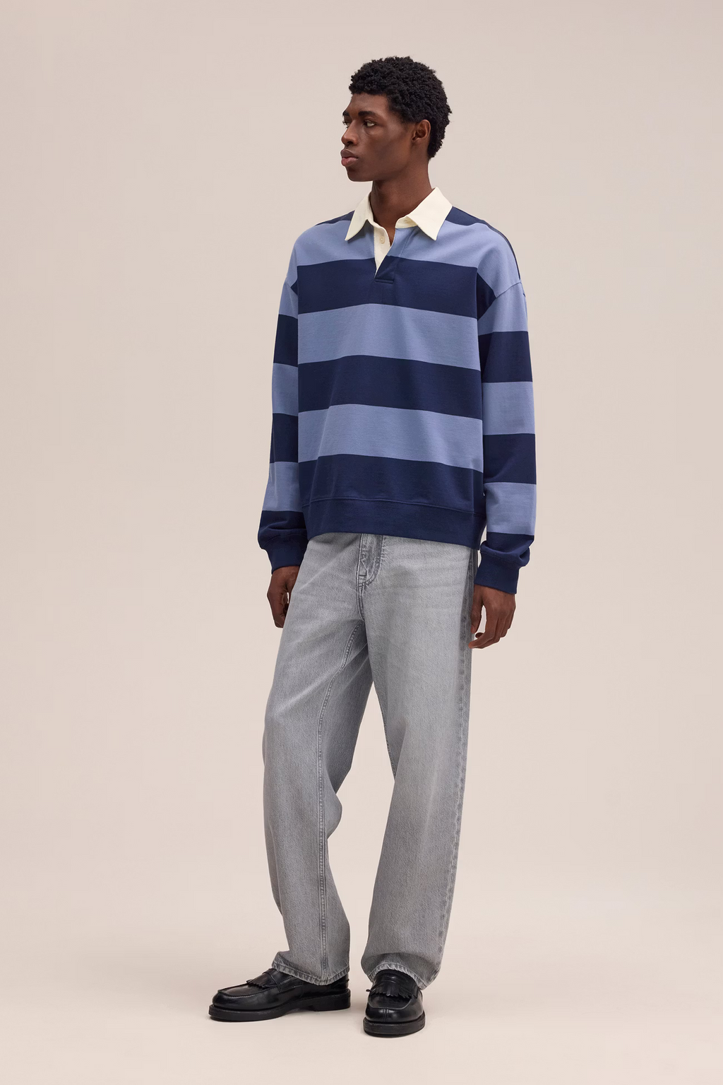 David Organic cotton Polo Sweatshirt 30043 Blue Stripe