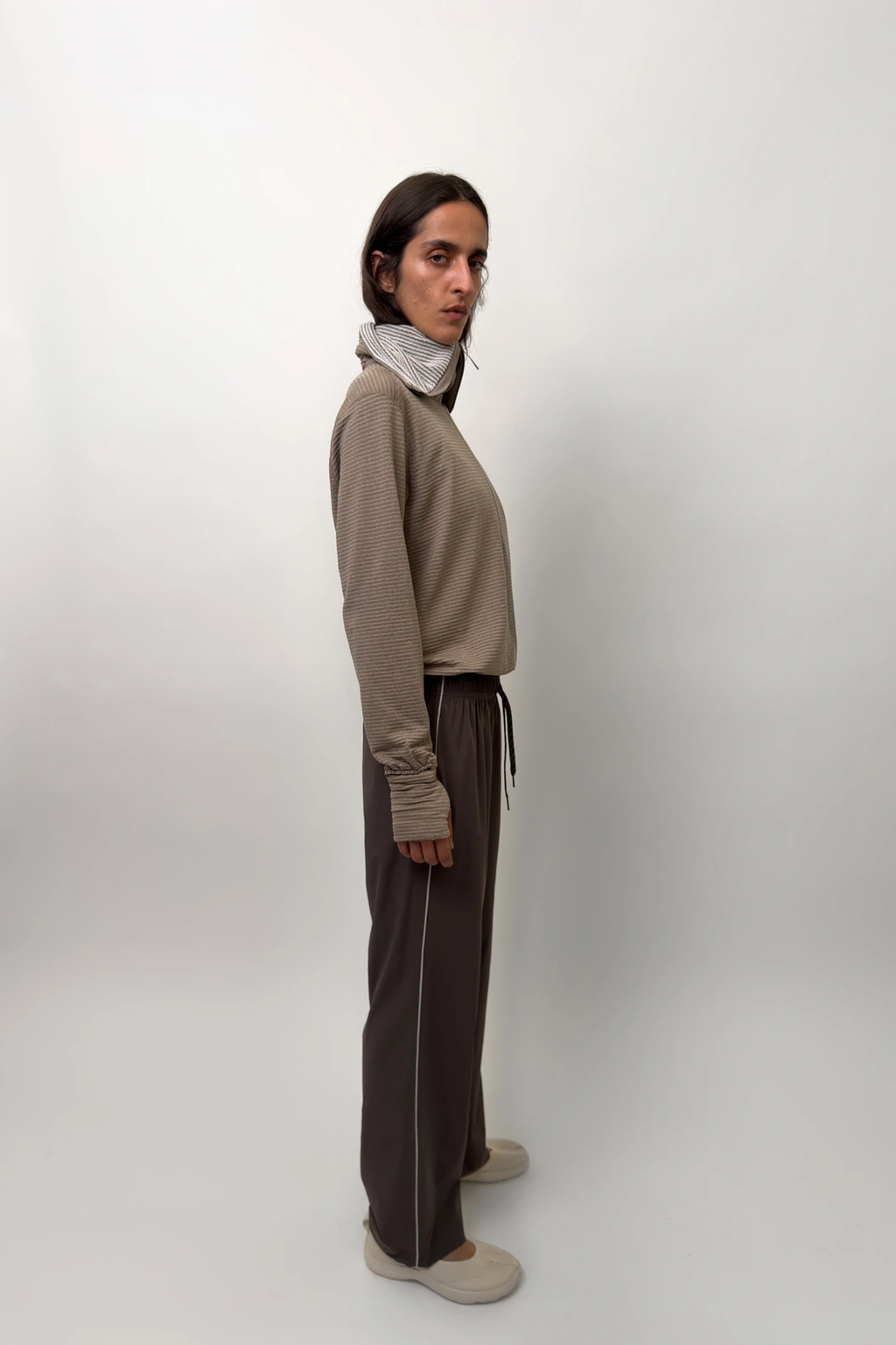 Side Striped Wide Pants Brown