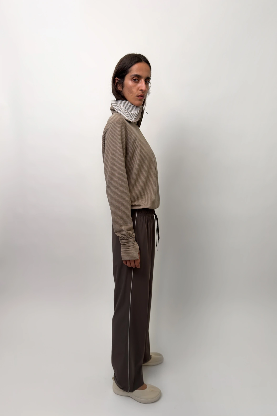Side Striped Wide Pants Brown