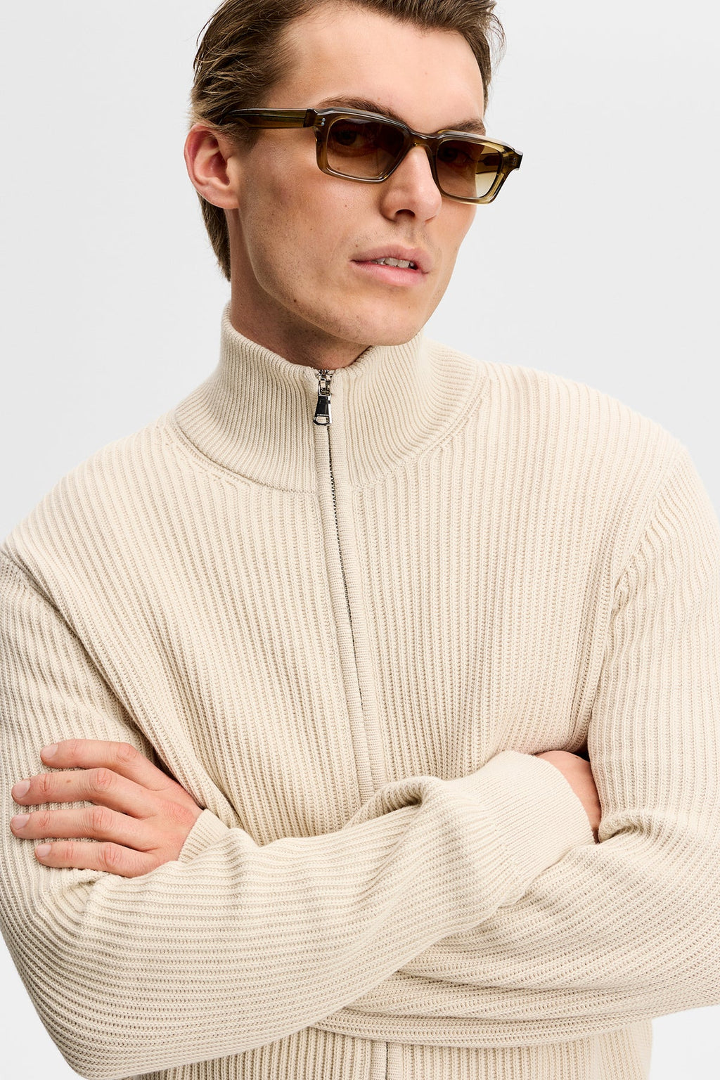 Alexis RIBBED COTTON Full Zip SWEATER MOONBEAM