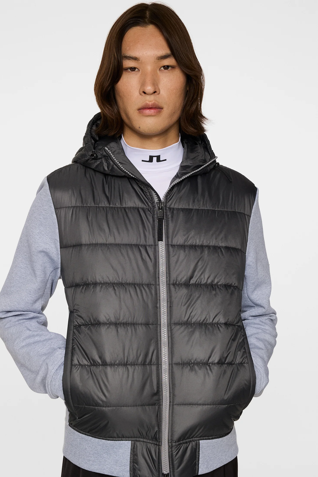 Seth Hybrid Zip Hood Medium Grey Melange