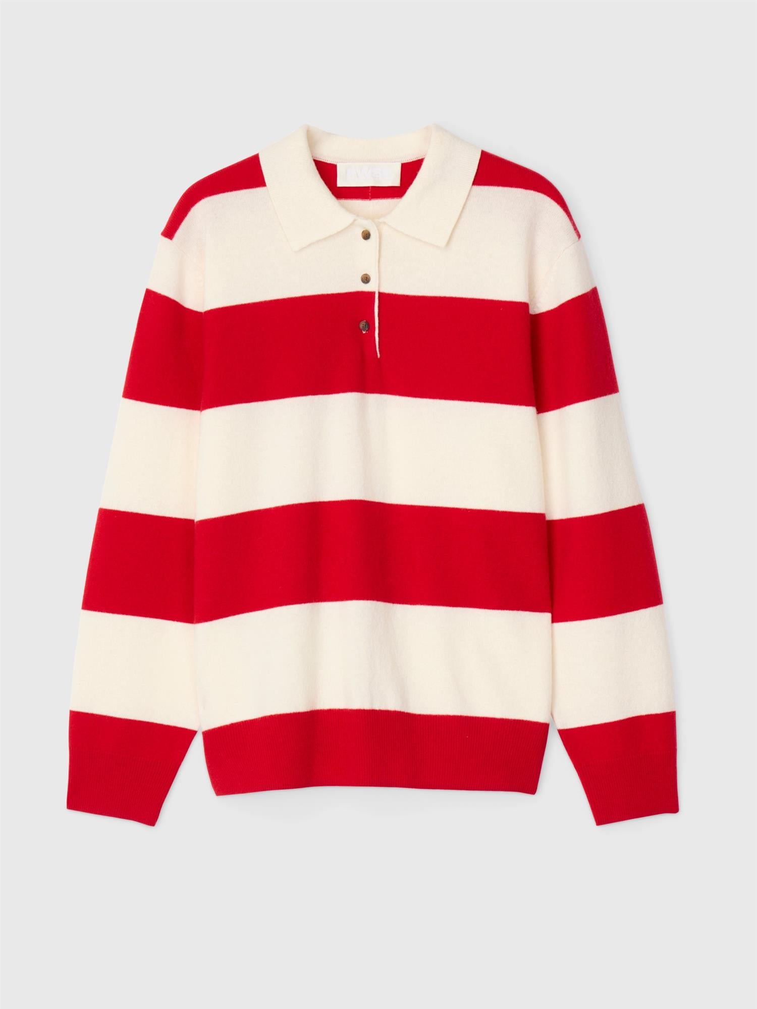 Estate Merino Wool Polo Sweater Red Macadamia Stripe