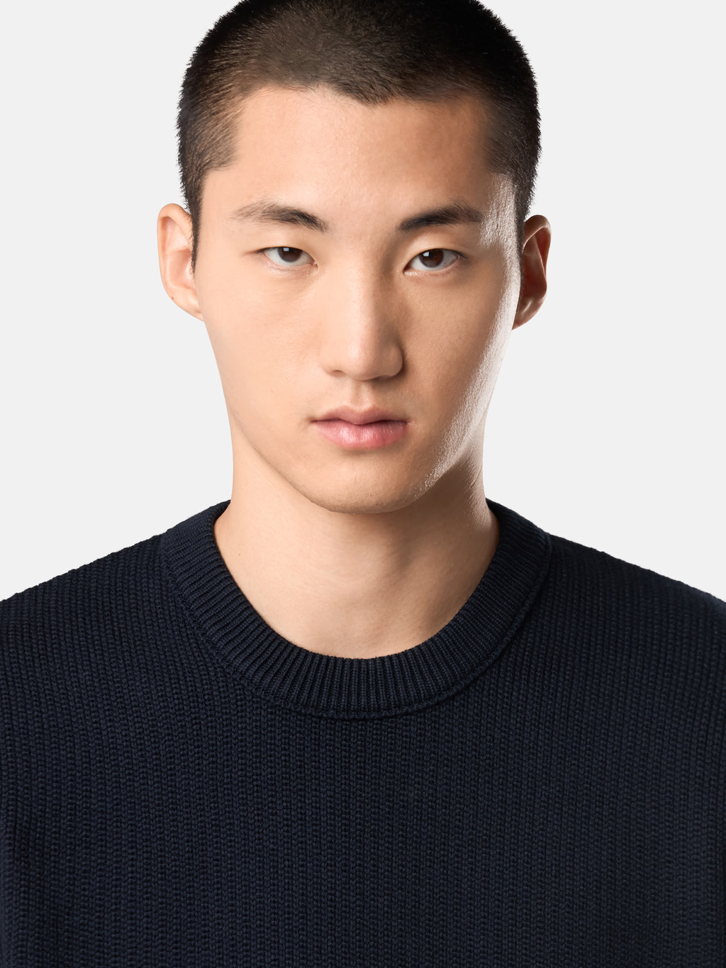 KNITTED COTTON FISHERMANS RIB SWEATER NAVY