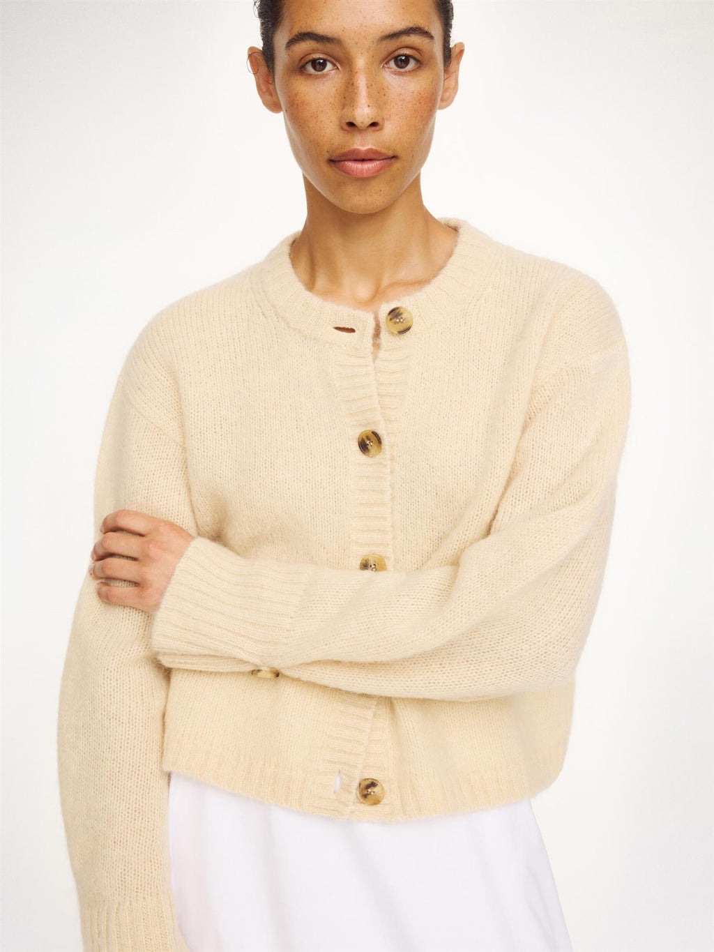 CIERROU Soft Wool Mohair Cardigan Vanilla Cream
