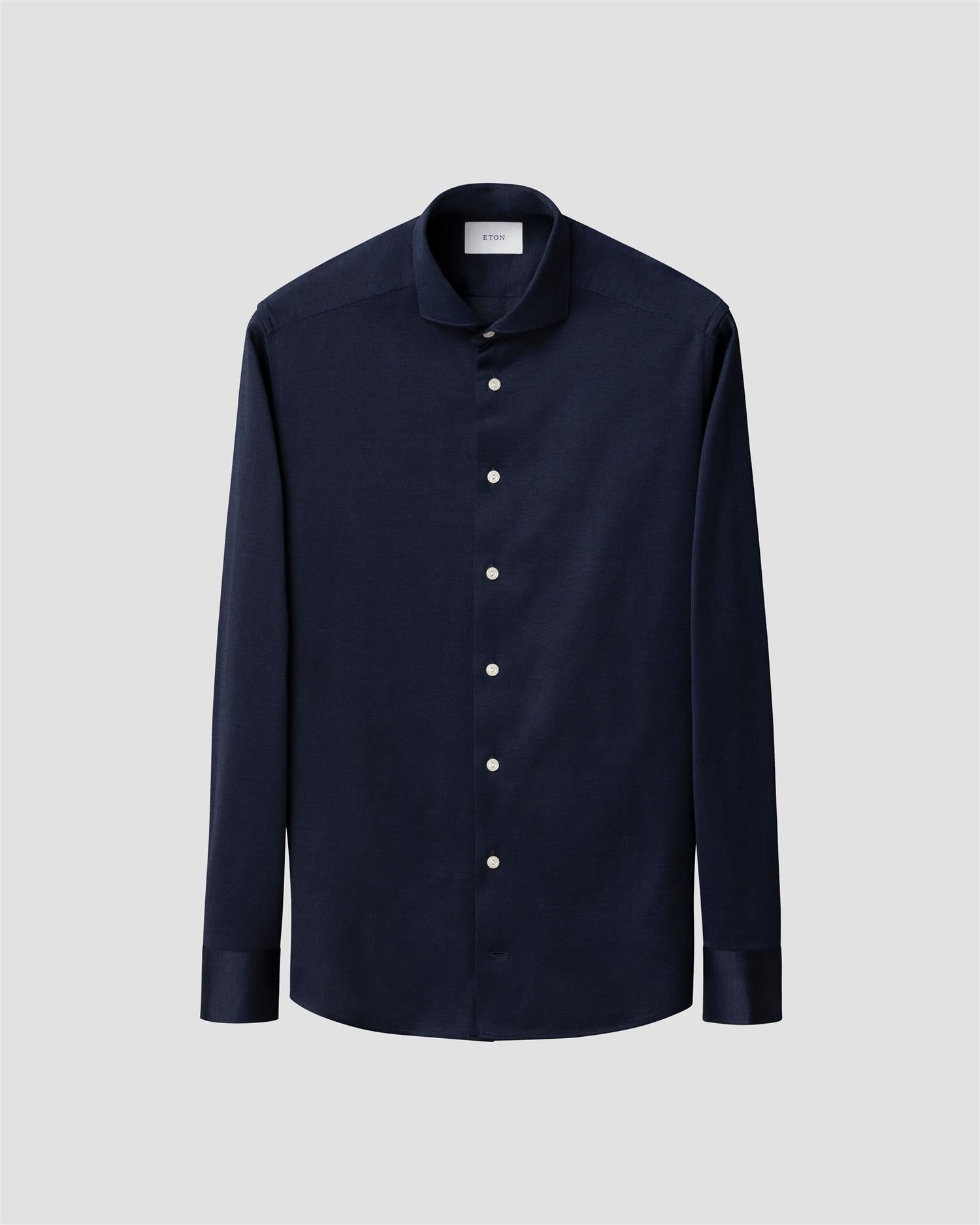 Slim Fit Filo di Scozia Knit Shirt Navy Blue