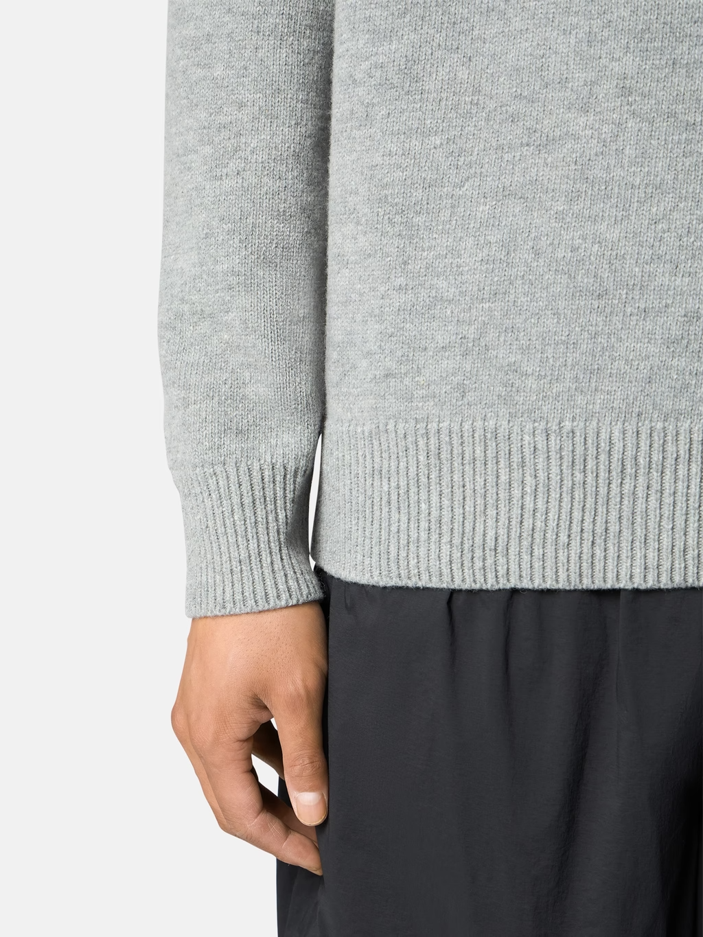 Knitted Wool Half-Zip Button Sweater Grey Melange