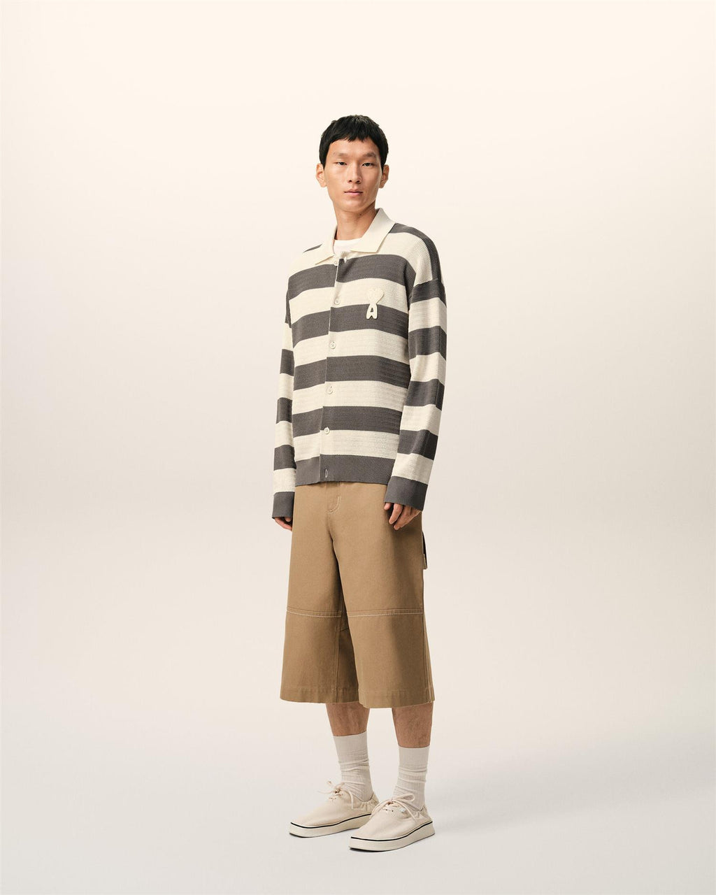 ADC PATCH POLO CARDIGAN WHITE CREAM/CARBONE