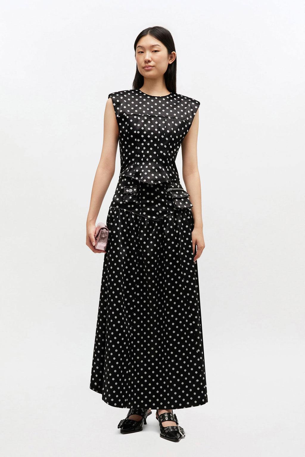 Printed Double Satin Corset Top Black