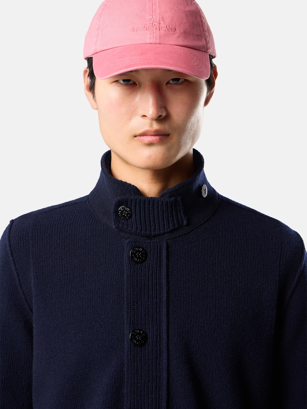 KNITTED WOOL FULL-ZIP BUTTON CARDIGAN NAVY BLUE