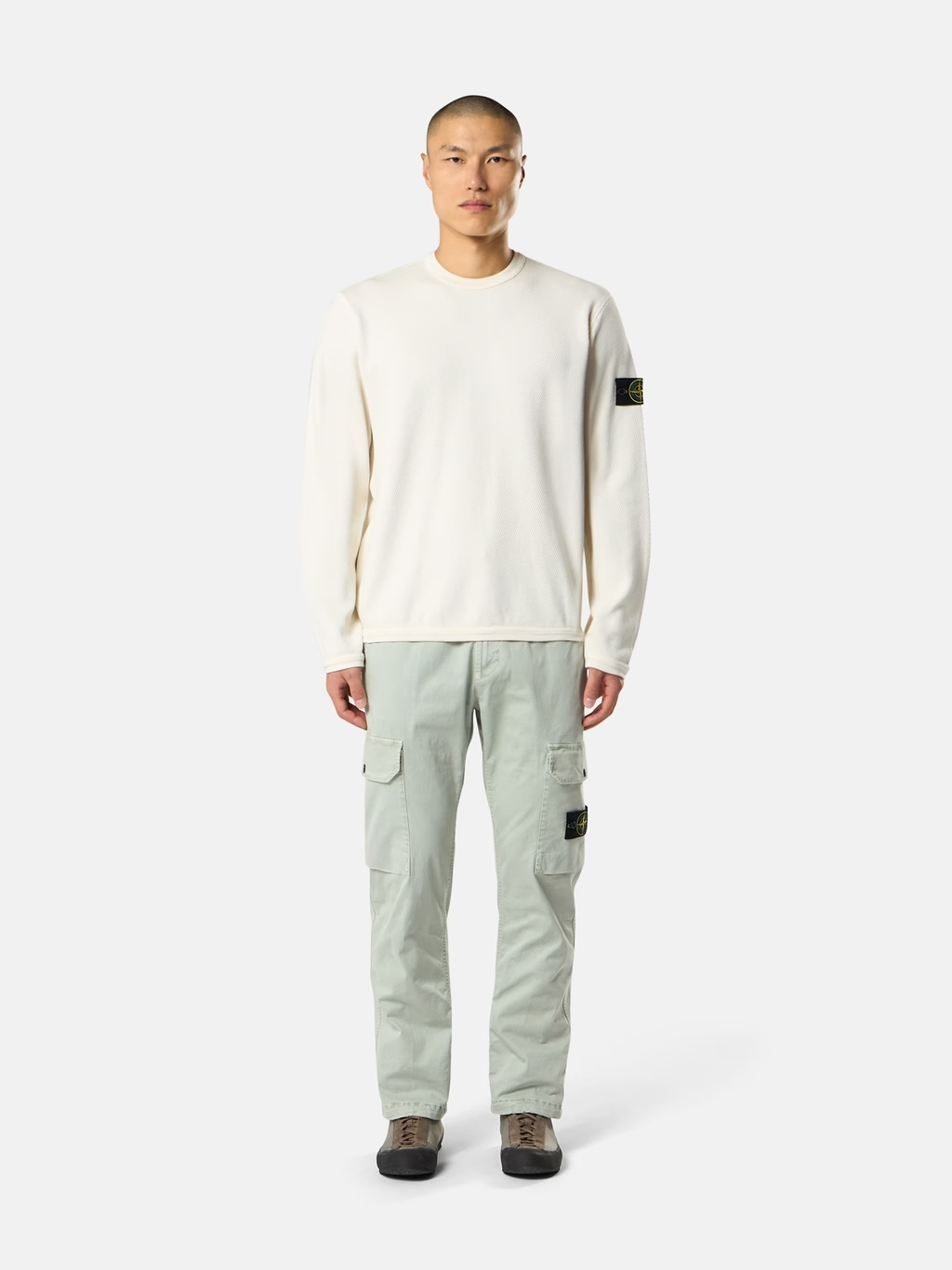 MESH STITCH COTTON SWEATSHIRT IVORY