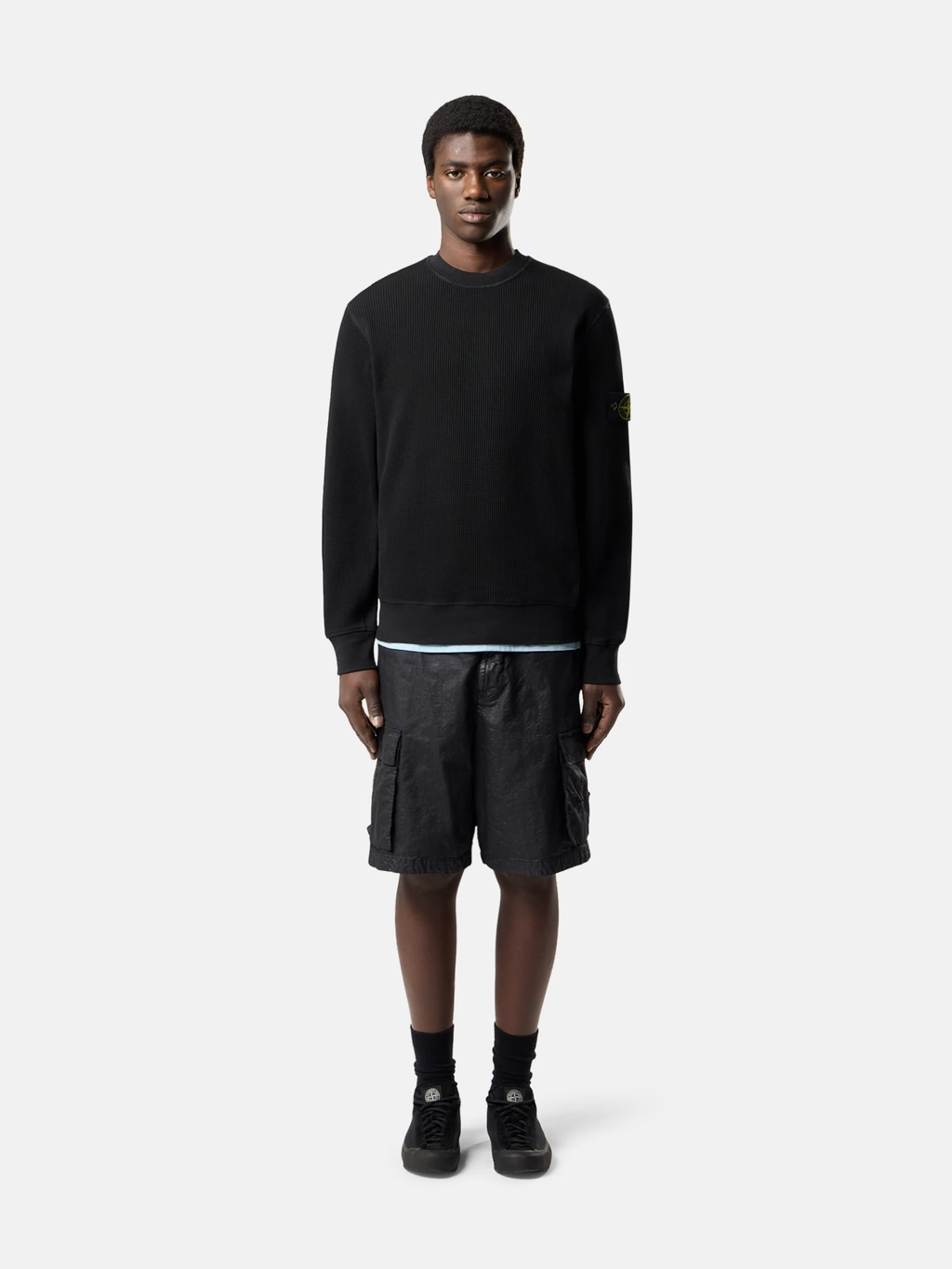 ORGANIC COTTON WAFFLE SWEATSHIRT BLACK
