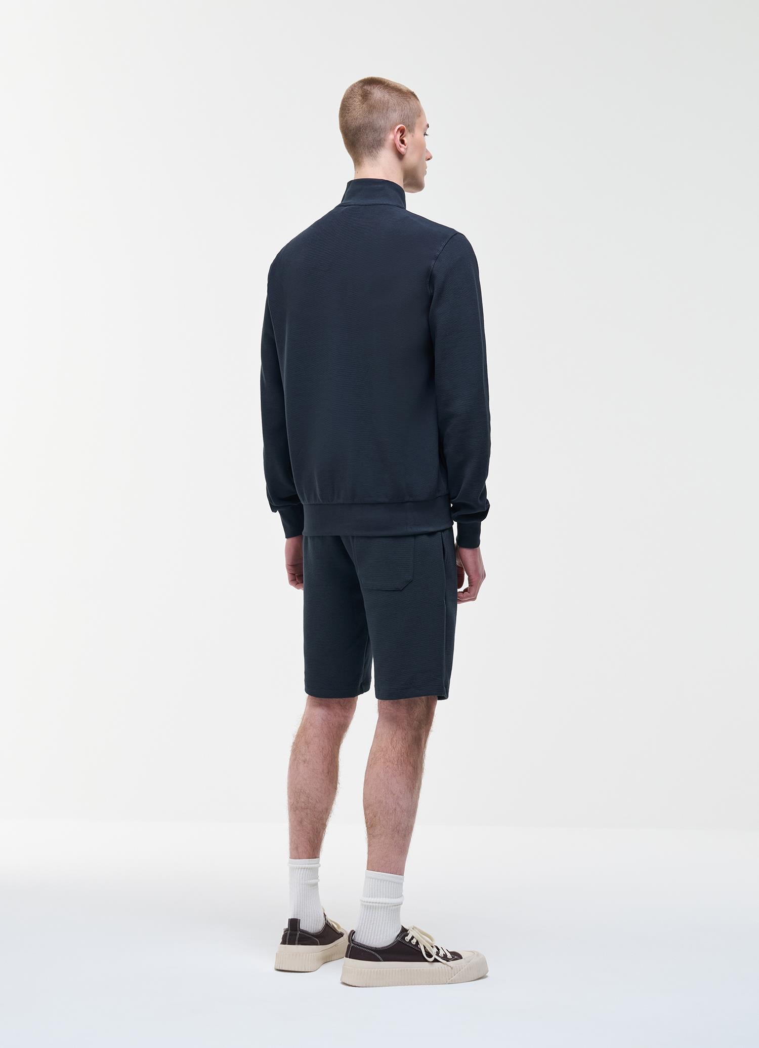 Textured Cotton Blend Full-Zip Sweater NAVY BLUE