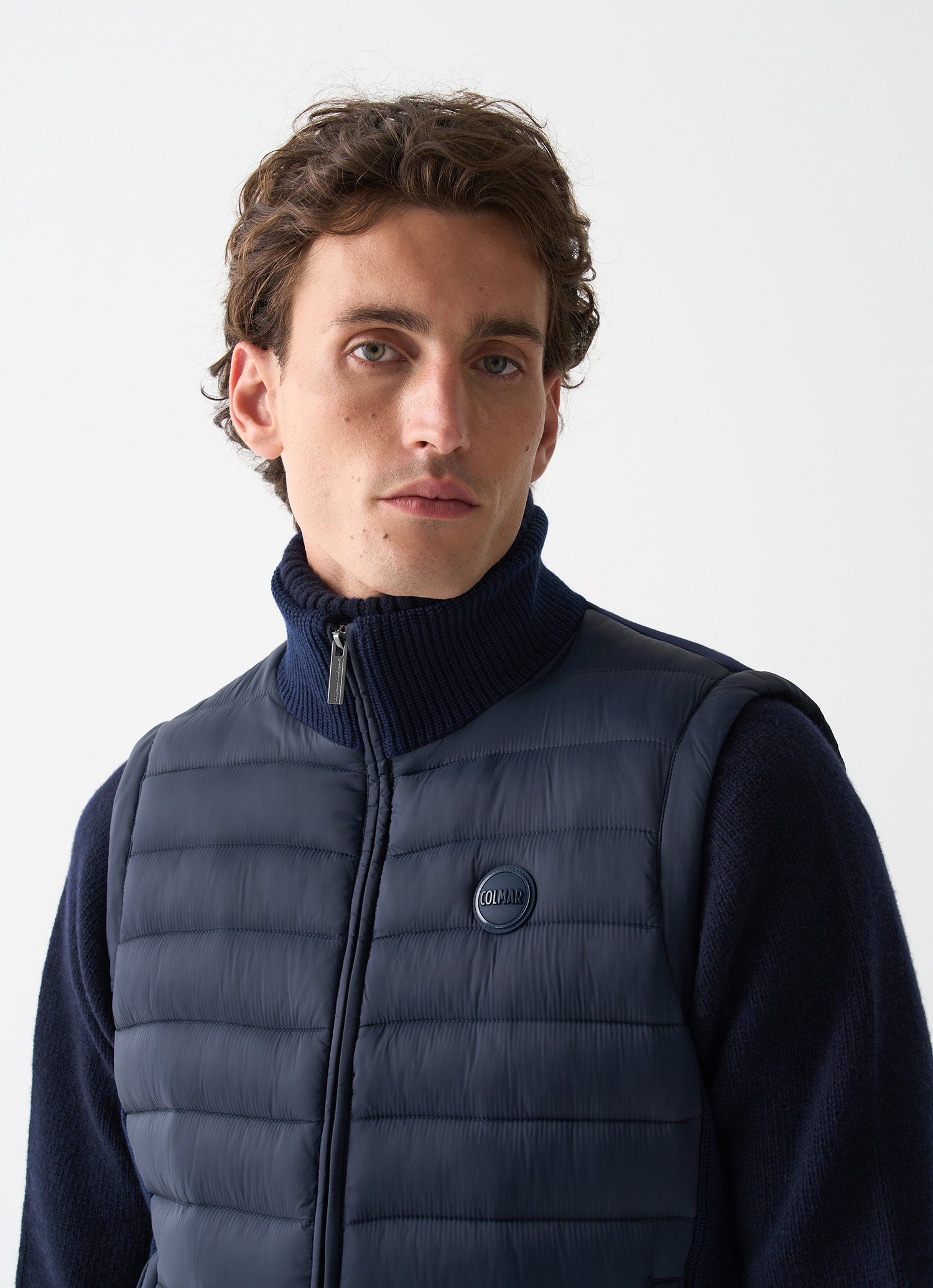 PADDED VEST WITH KNIT DETAILS NAVY BLUE