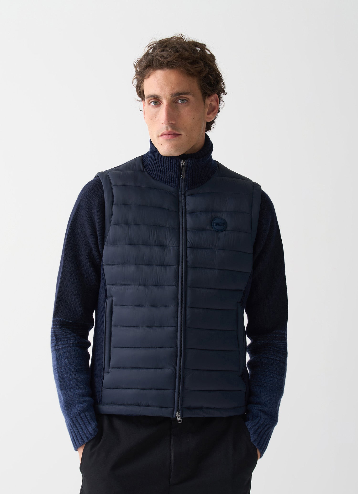 PADDED VEST WITH KNIT DETAILS NAVY BLUE