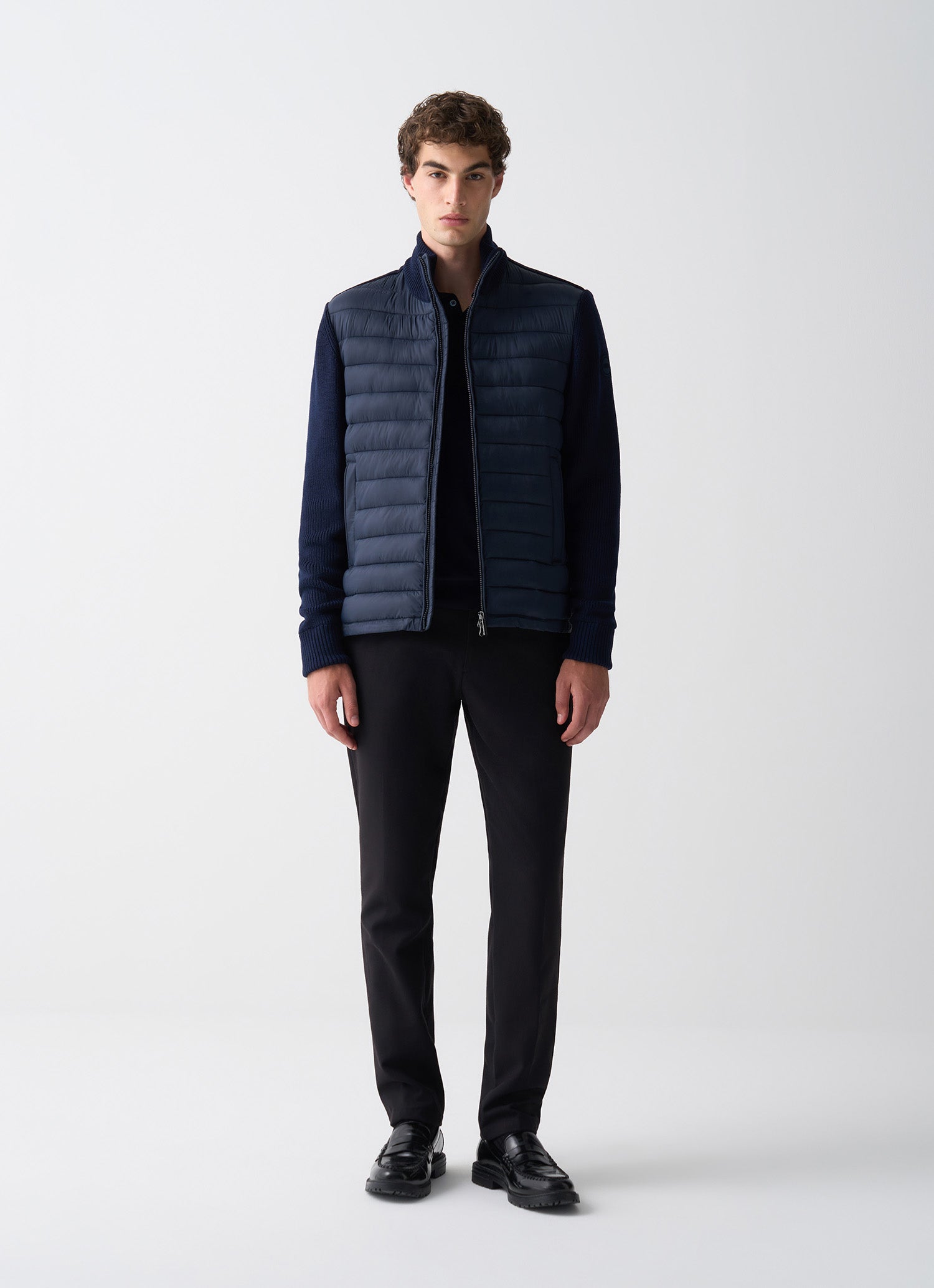 KNITTED THERMAL PADDED JACKET NAVY BLUE