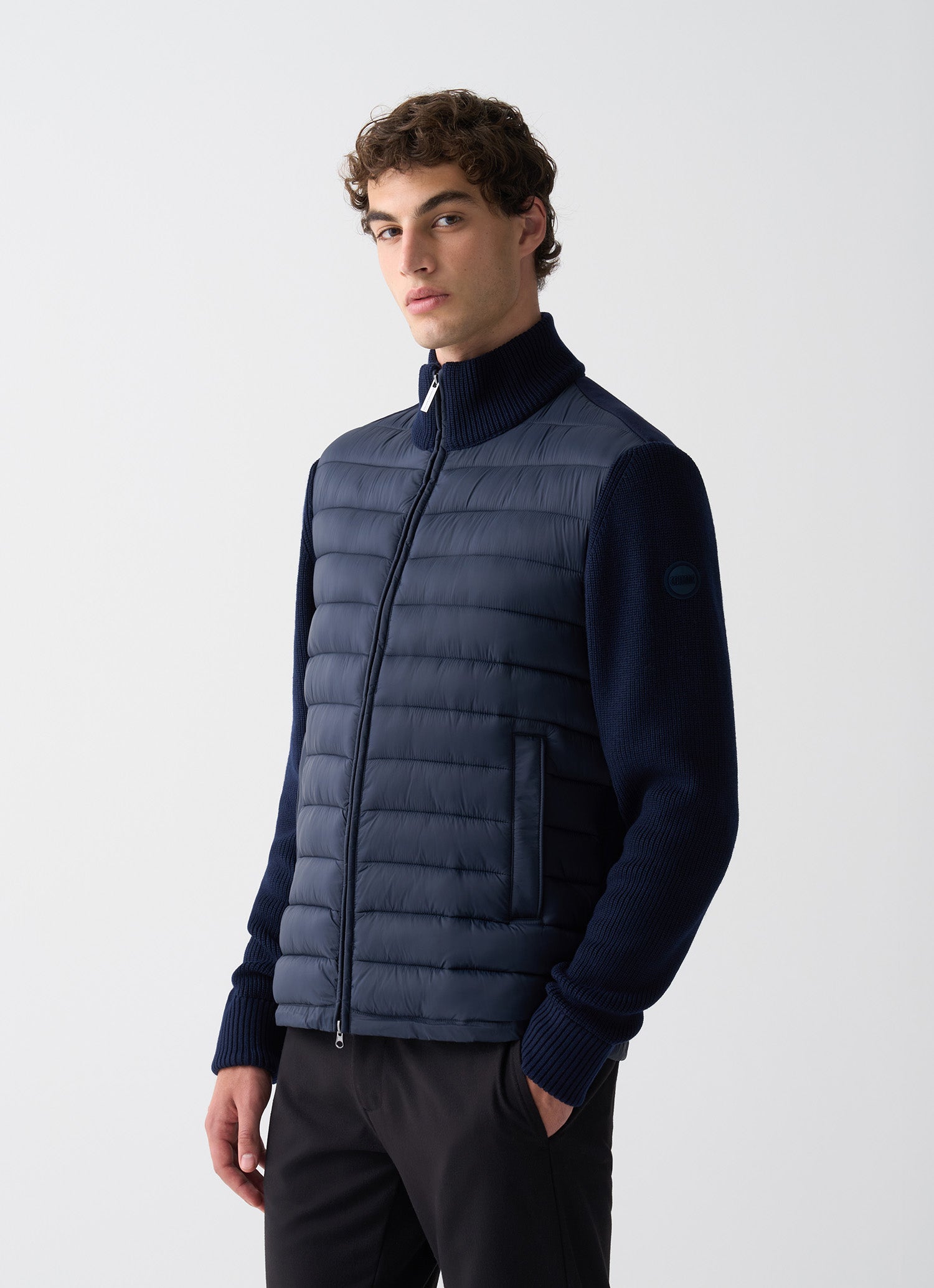 KNITTED THERMAL PADDED JACKET NAVY BLUE