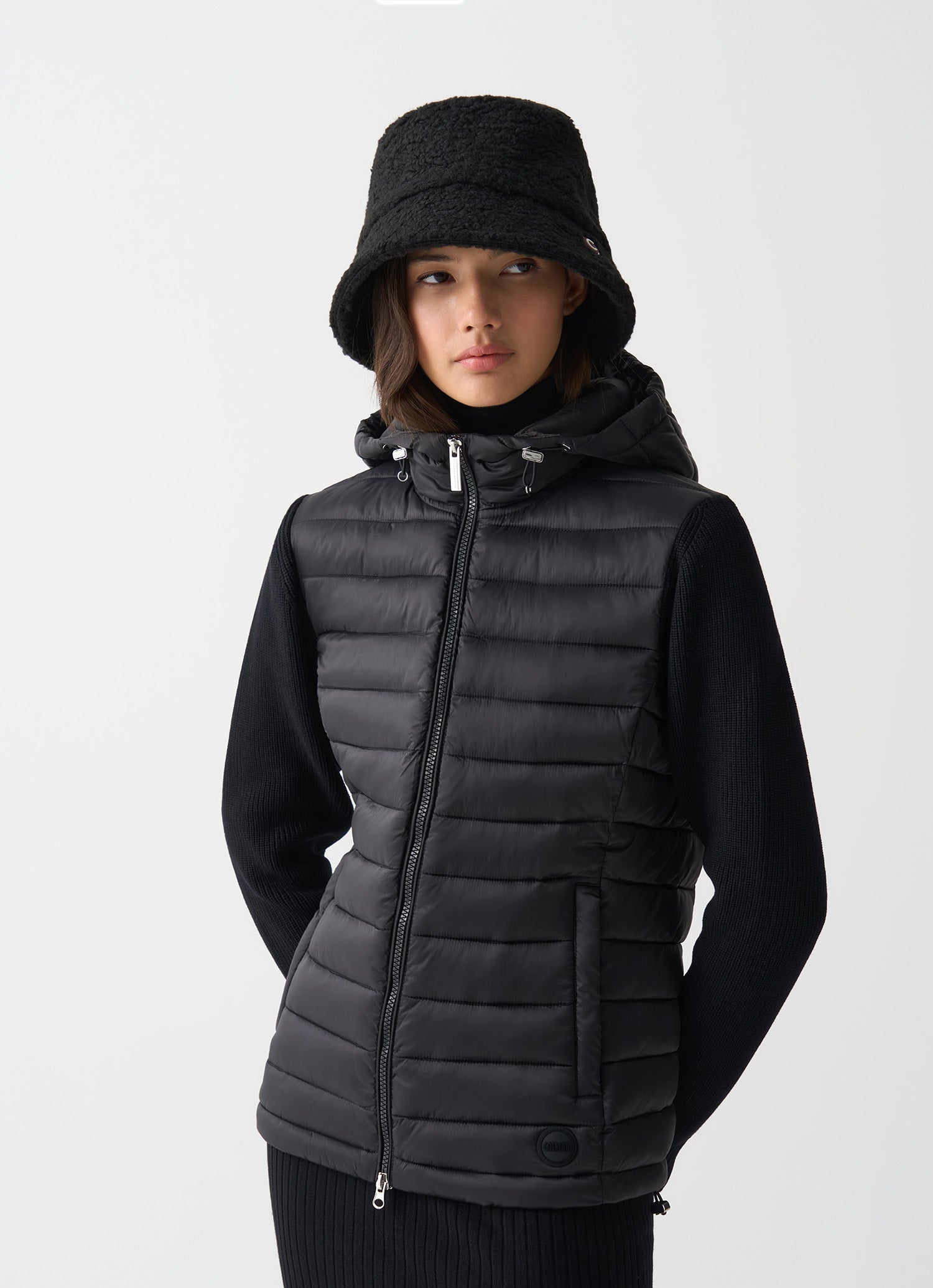 KNITTED PADDED HOODED JACKET BLACK