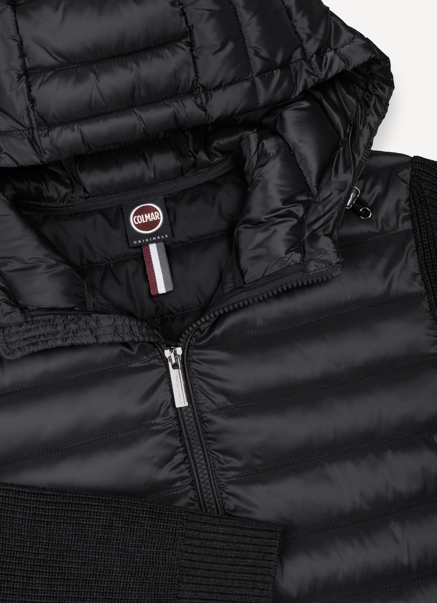 KNITTED PADDED HOODED JACKET BLACK