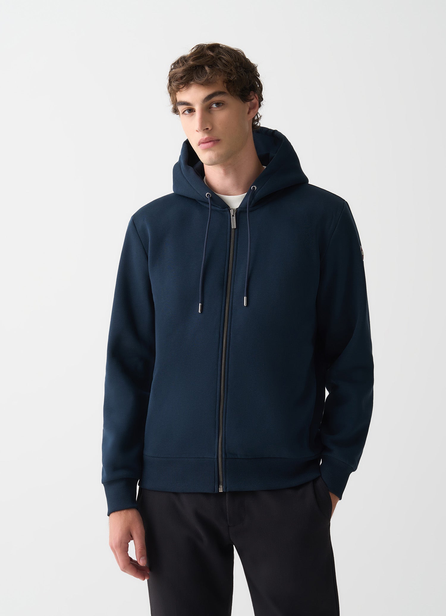 BRUSHED ZIP-HOOD SWEATSHIRT NAVY Blue