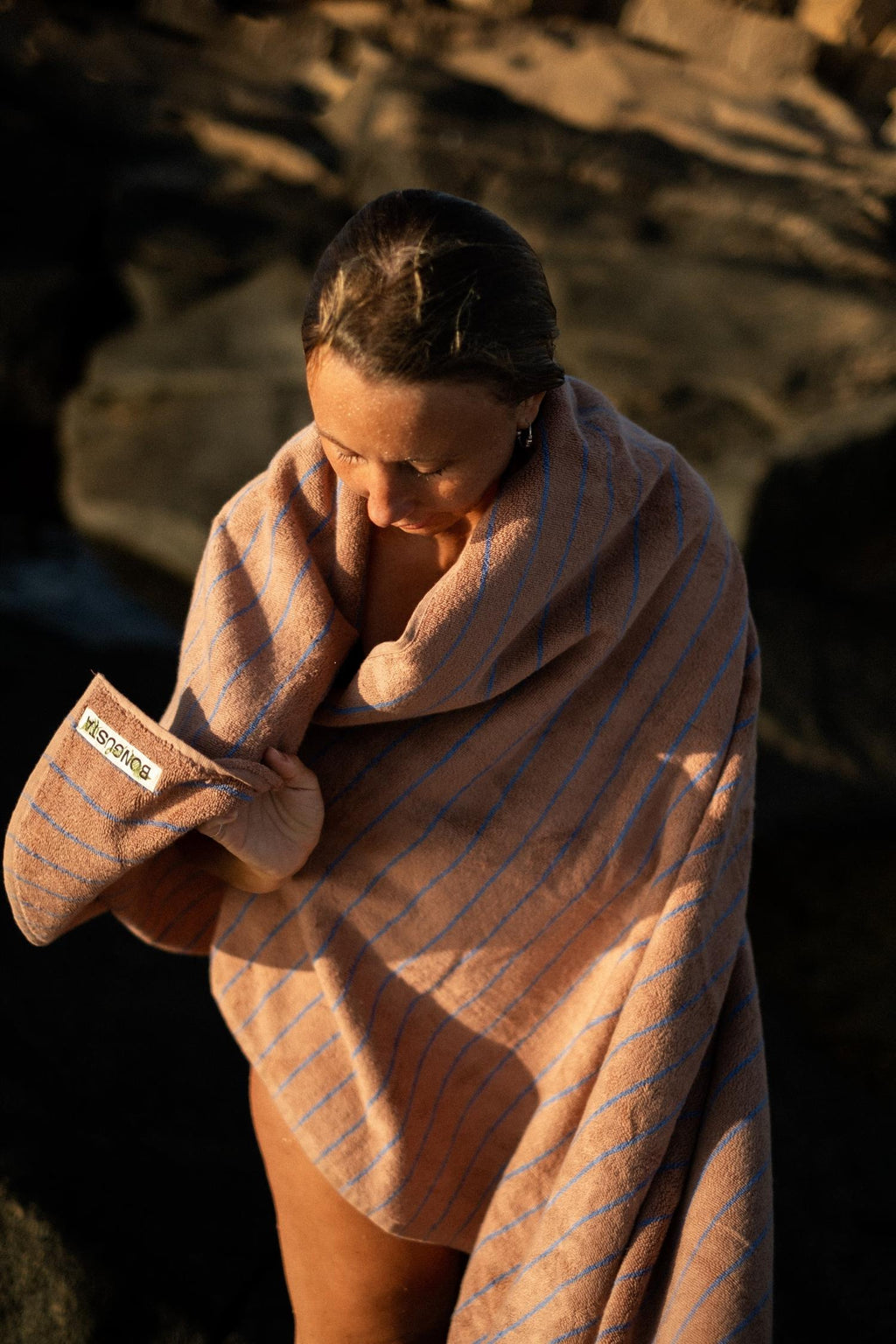 NARAM BATH TOWEL 70x140cm camel/ultramarine