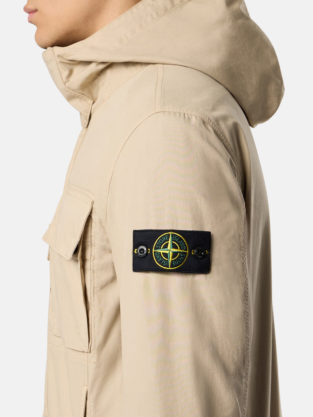 HOODED ORGANIC COTTON CANVAS FIELD JACKET DESERT