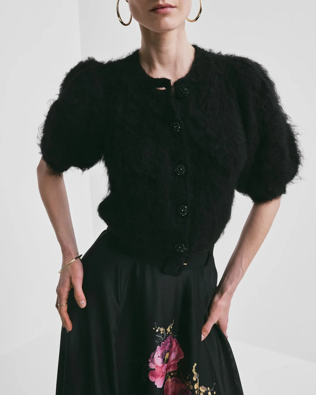 Hairy Knit Puffed Jacket Black