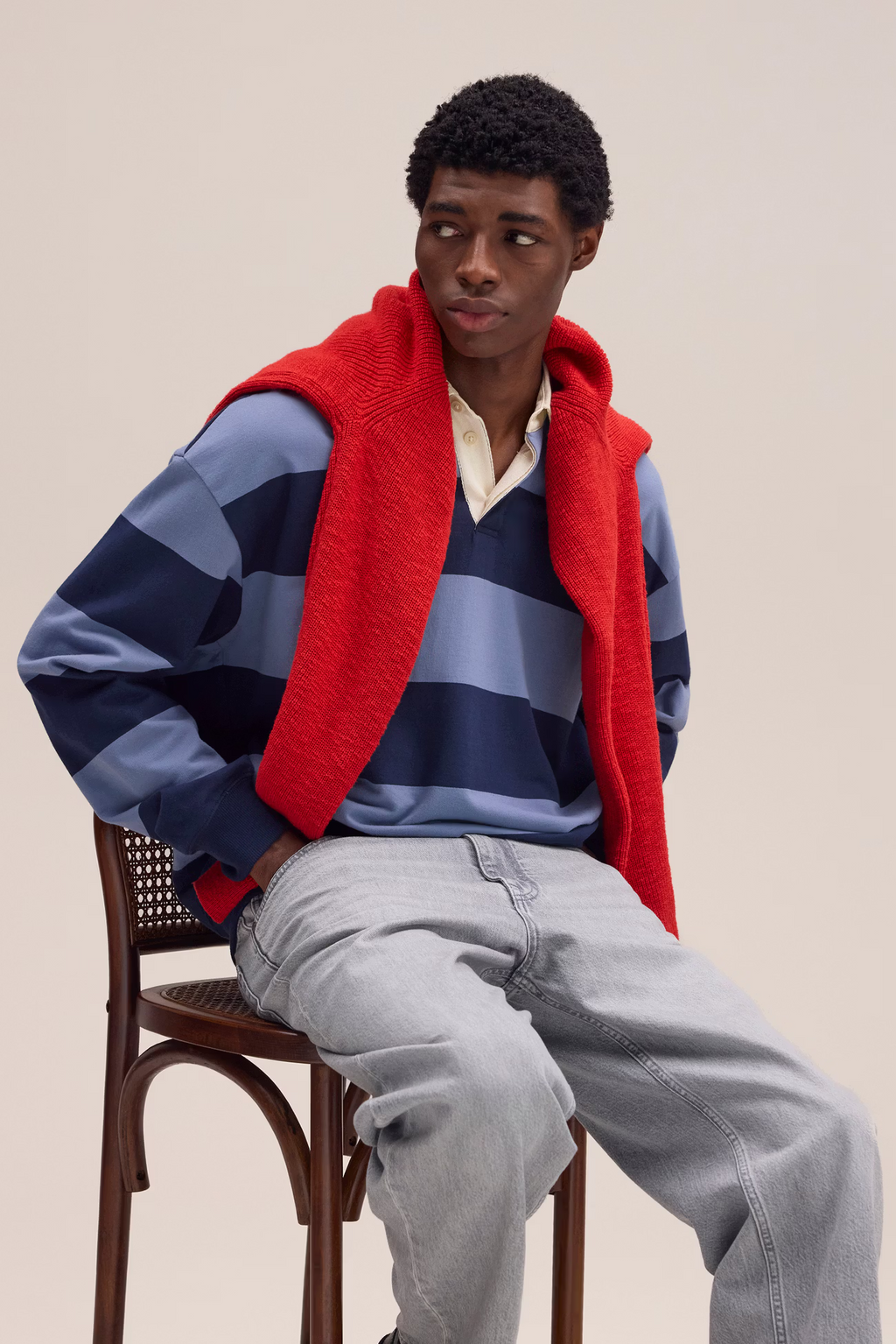 David Organic cotton Polo Sweatshirt 30043 Blue Stripe