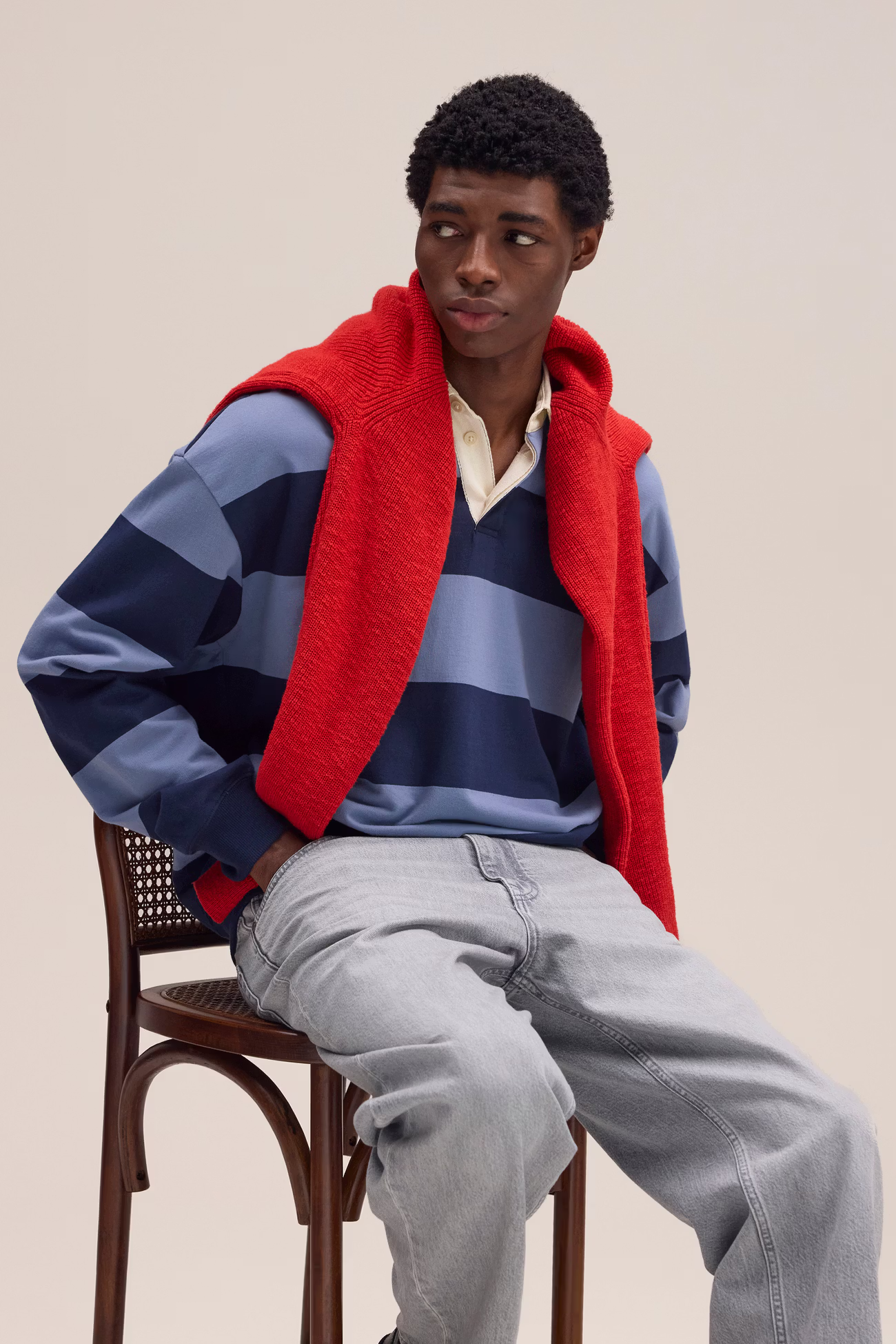 David Organic cotton Polo Sweatshirt 30043 Blue Stripe
