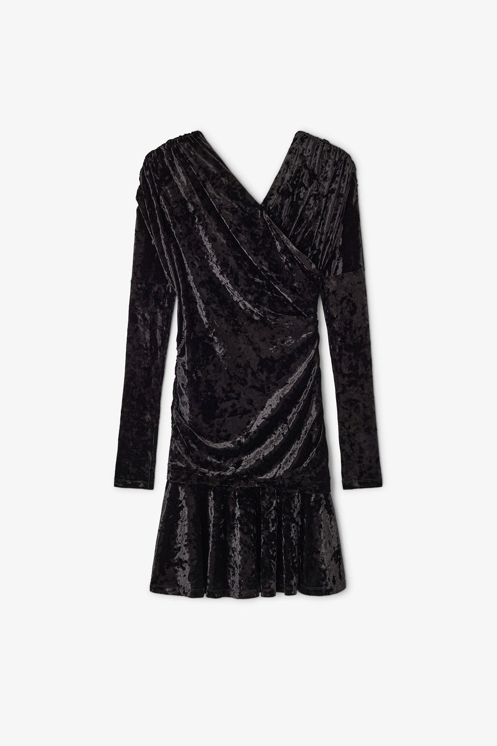 Velour Crossover Ruched Mini Dress Black