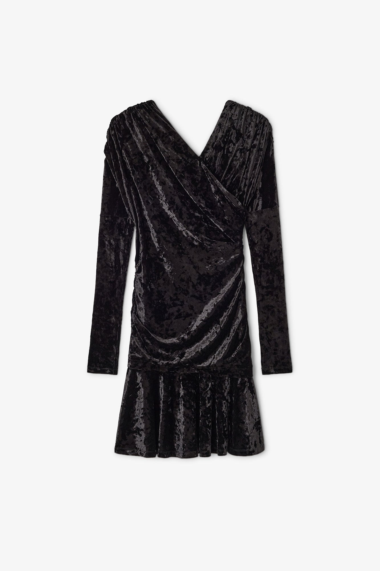 Velour Crossover Ruched Mini Dress Black