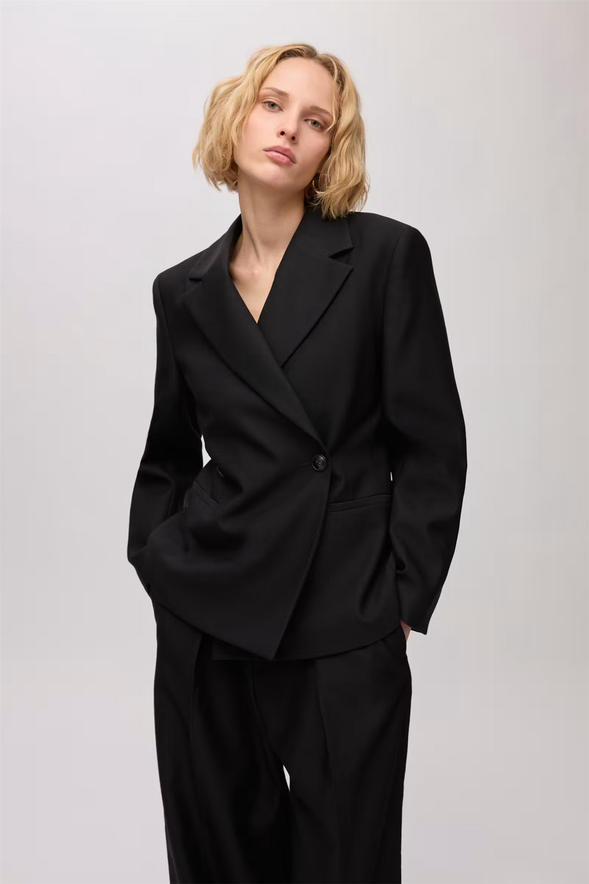 Jolene Double Breasted Wool Blazer Black