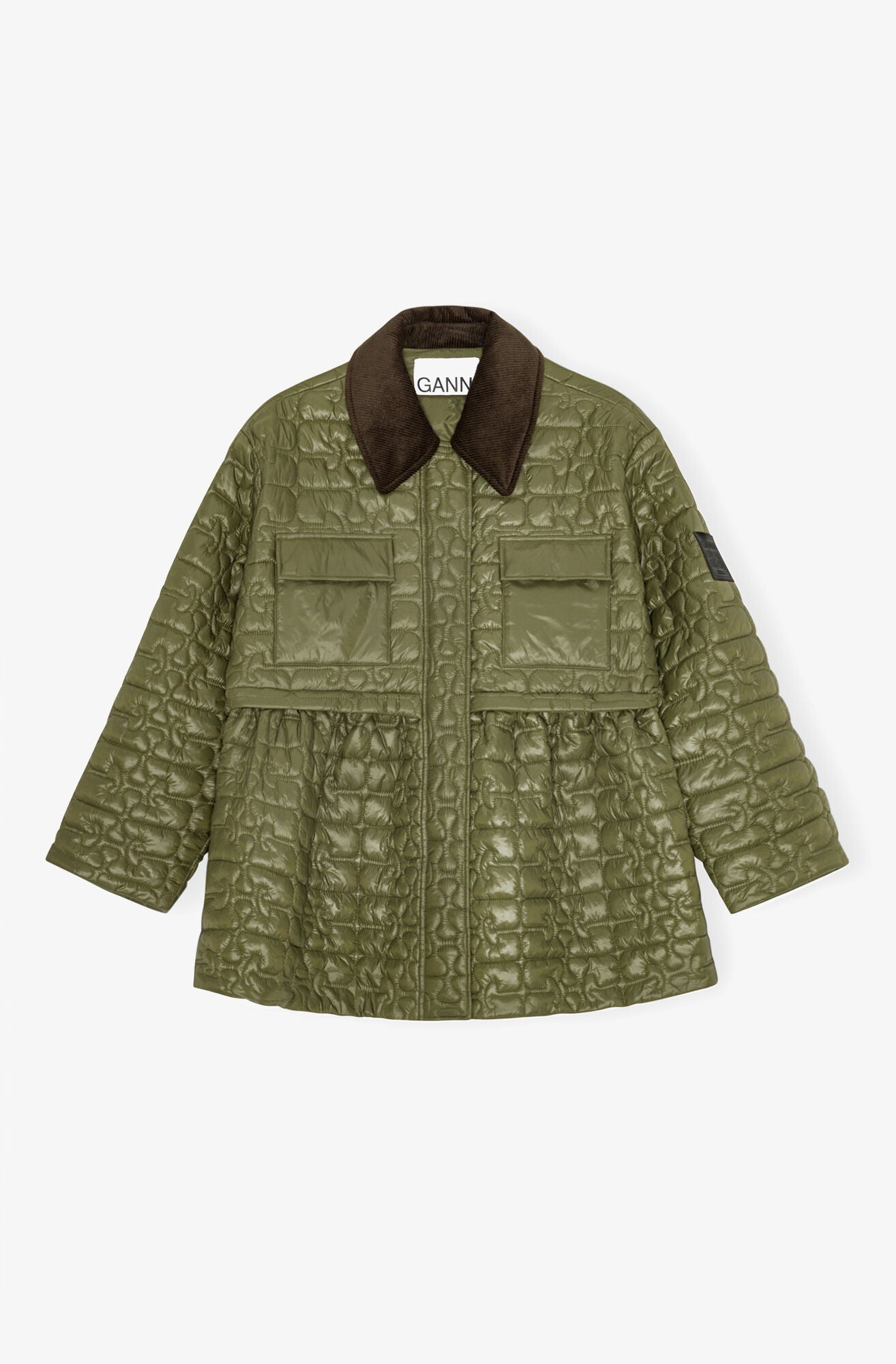 SHINY QUILT MIDI JACKET W/FLARE kalamata