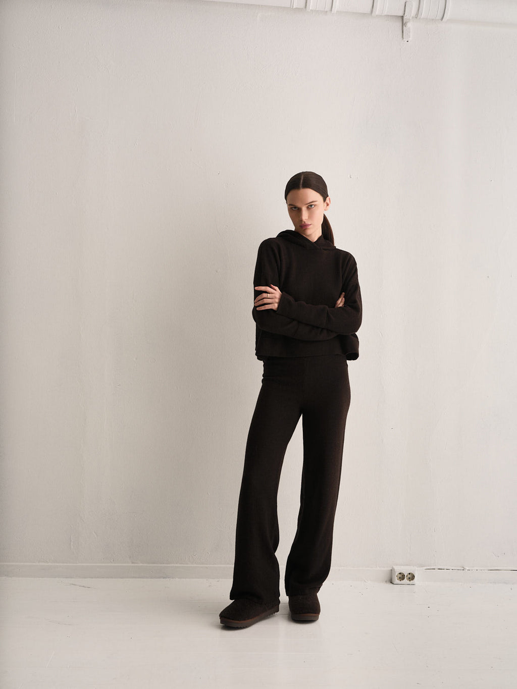 Everyday Knitted Wool Hoodie Dark brown