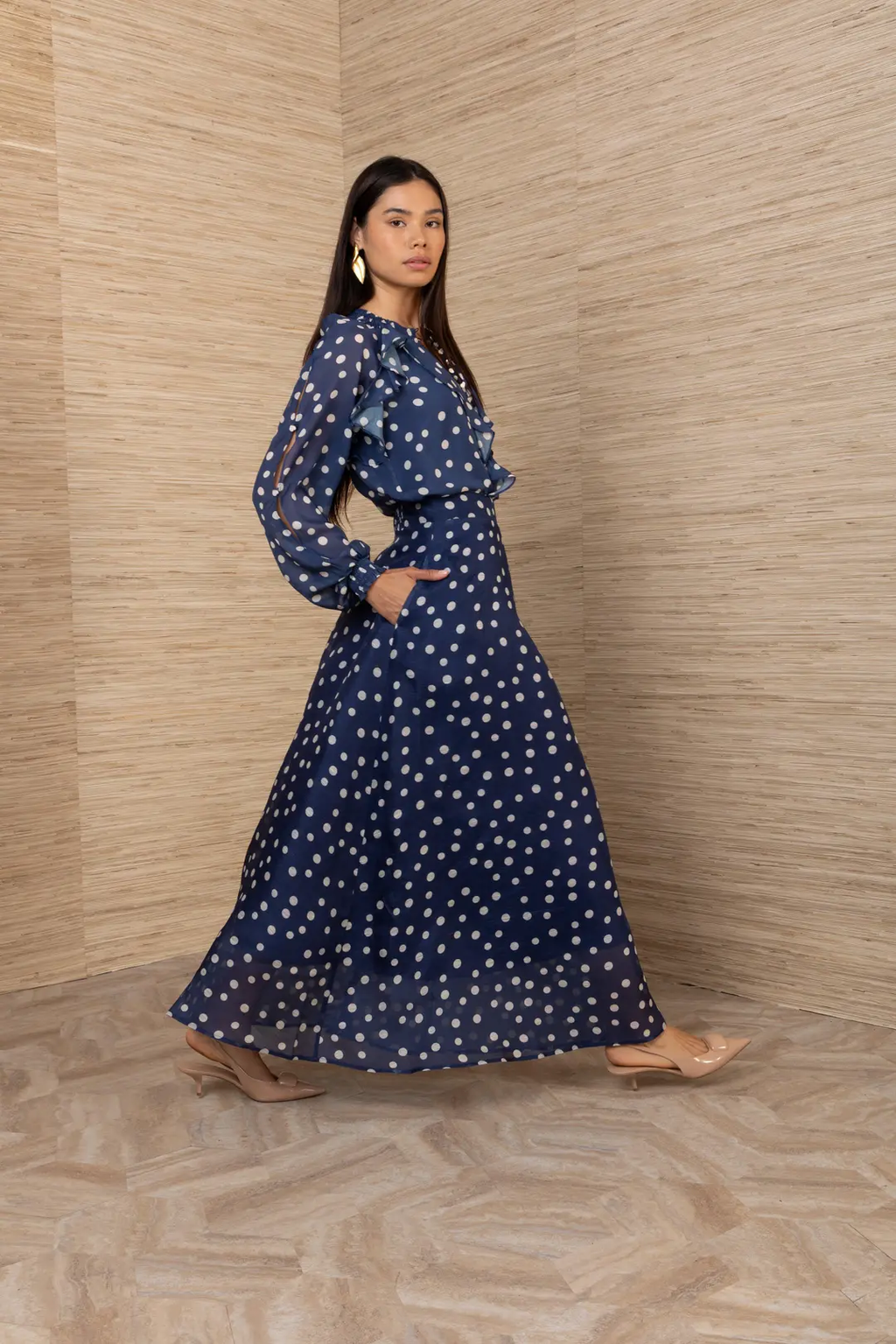 ARIADNE Silk/Linen Long Skirt Navy